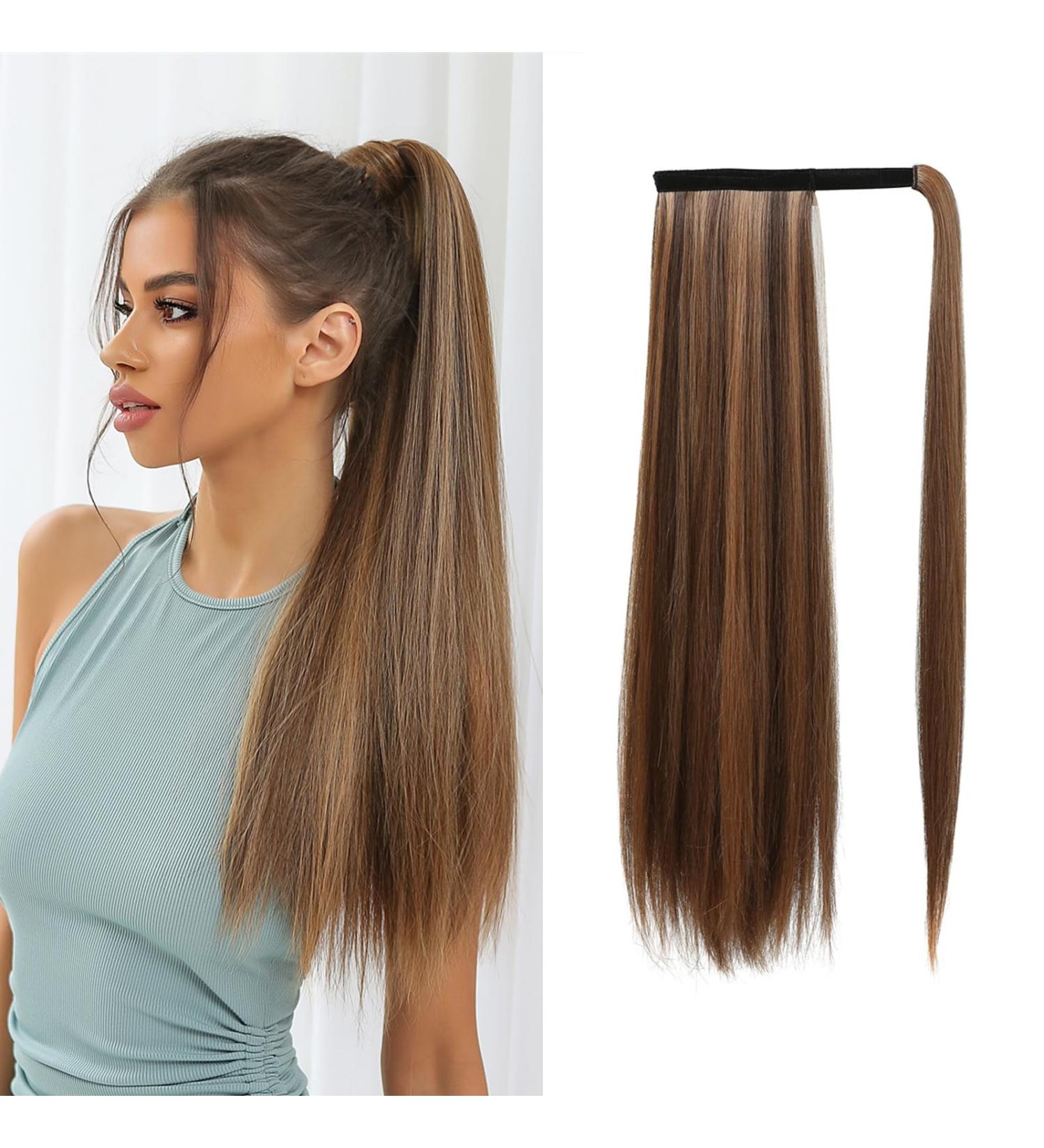 Oefei Ponytail Extension with Brown Highlights - 24 Inch Synthetic Braid with Velcro Fastener for Natural Look - Women s Hair Accessories - Buy Online on GoSupps.com