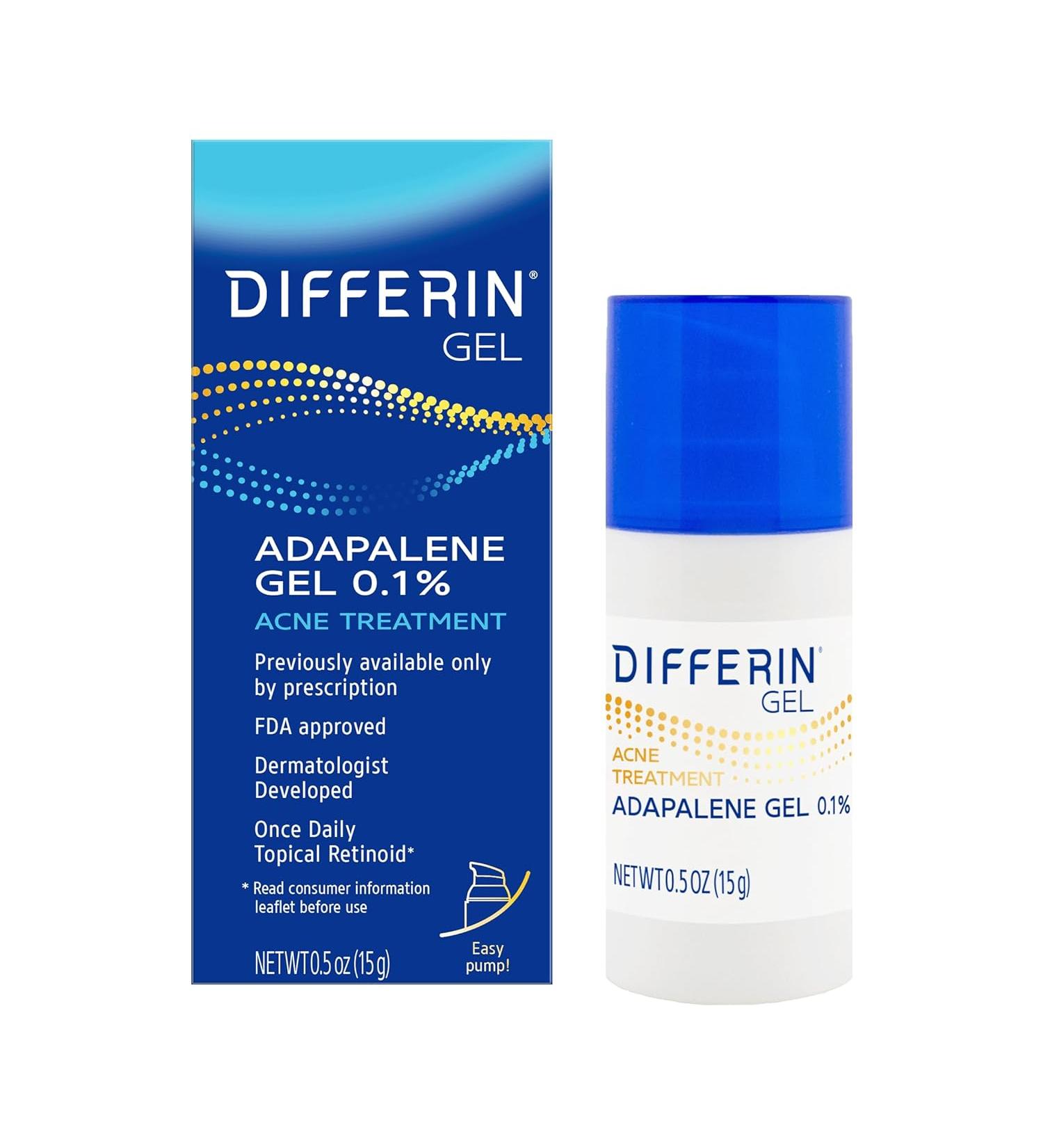 Acne Treatment Differin Gel 30 Day Supply - 0.1% Adapalene Retinoid for Sensitive Skin, 15g Pump - Buy Online on GoSupps.com