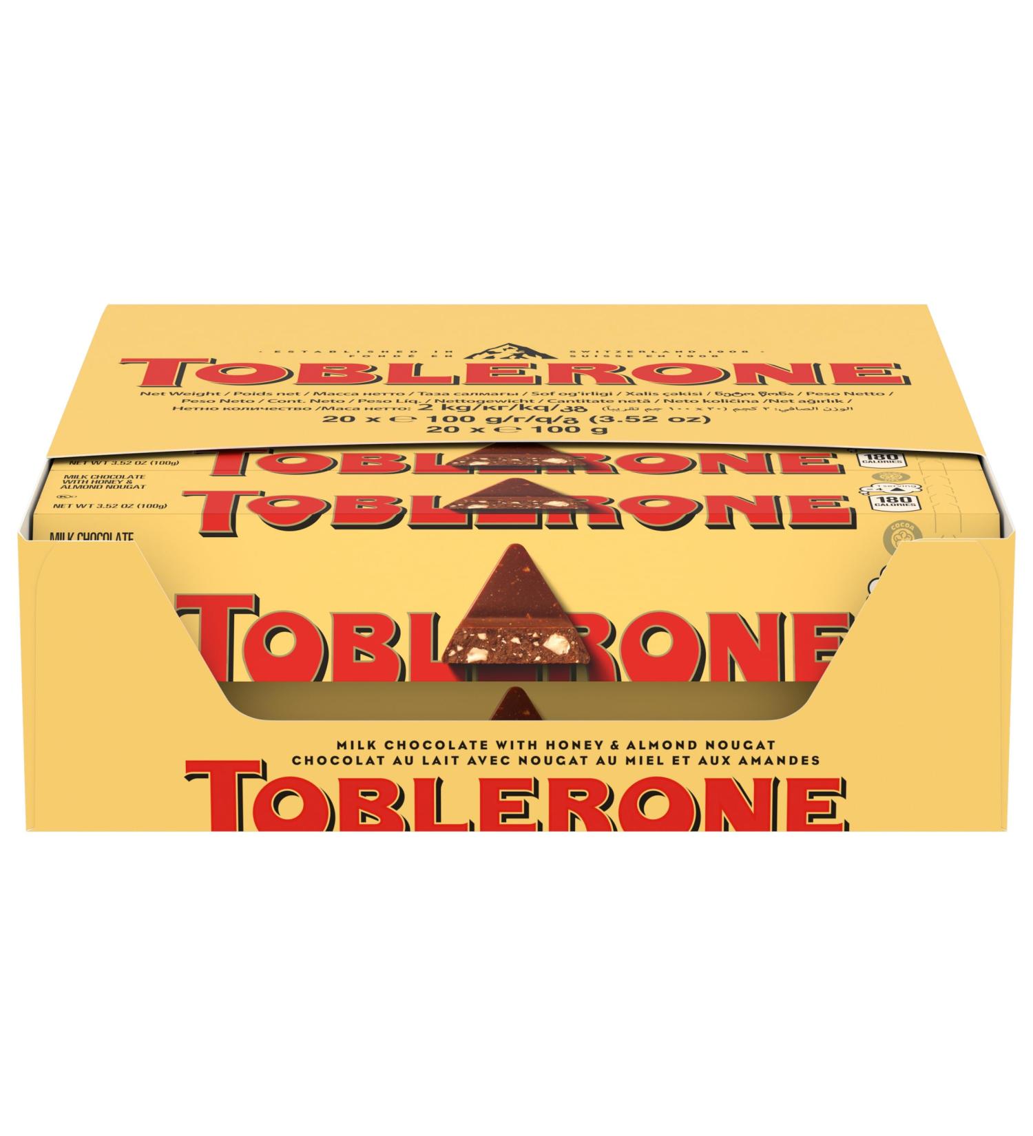 Toblerone - Milk Chocolate Honey Nougat and Almond Bar - Family Size - Pack of 20 bars (100g) - Buy Online on GoSupps.com