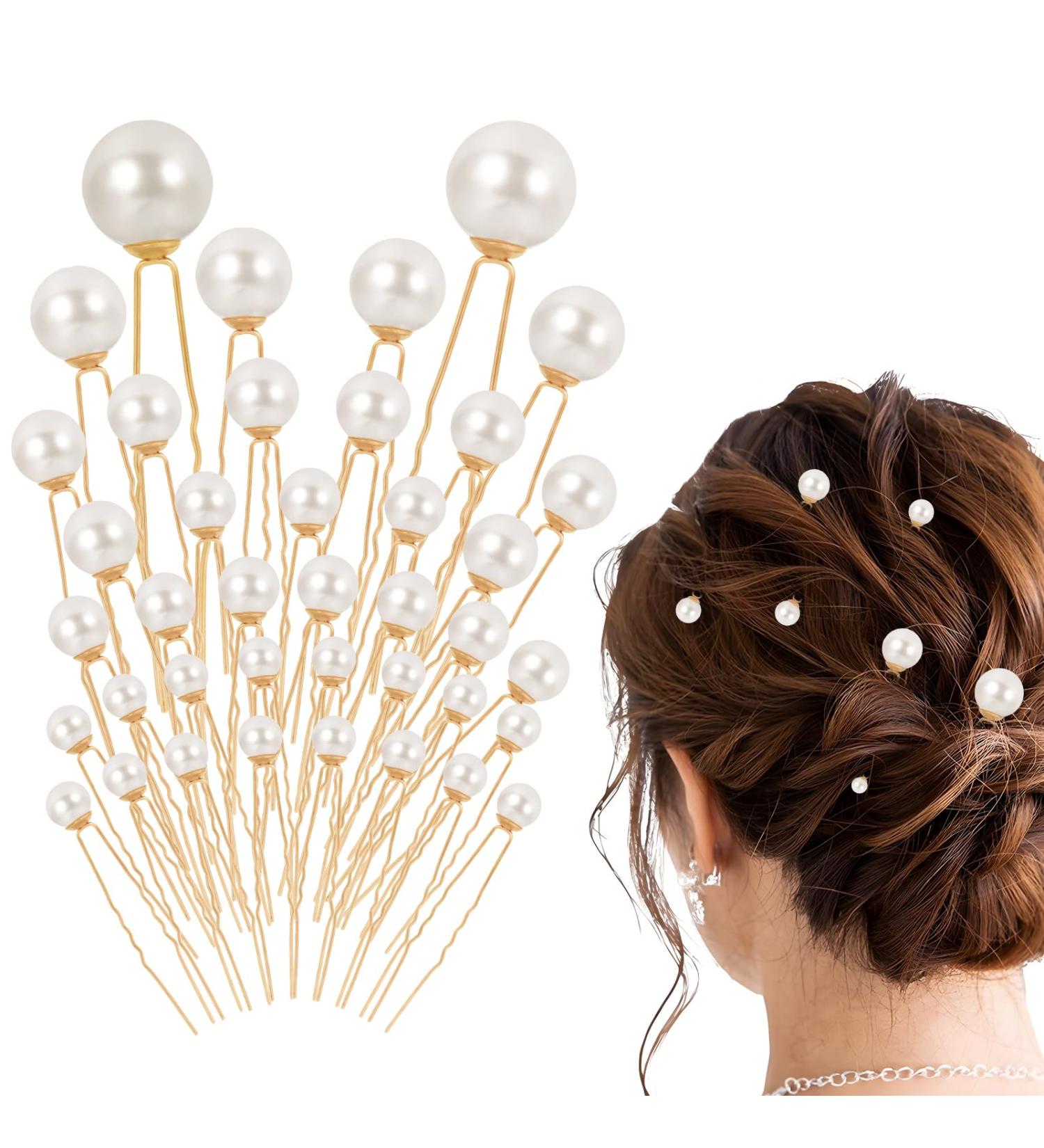 DSLSQD 40 Pieces Pearl Bobby Pins Wedding Pearl Hair Pins Bridal Hair Pins U Shape Pearl Rhinestone Hair Pins Wedding Hair Accessories for Bride Bridesmaid Women Hair Styling (Gold) - Buy Online on GoSupps.com