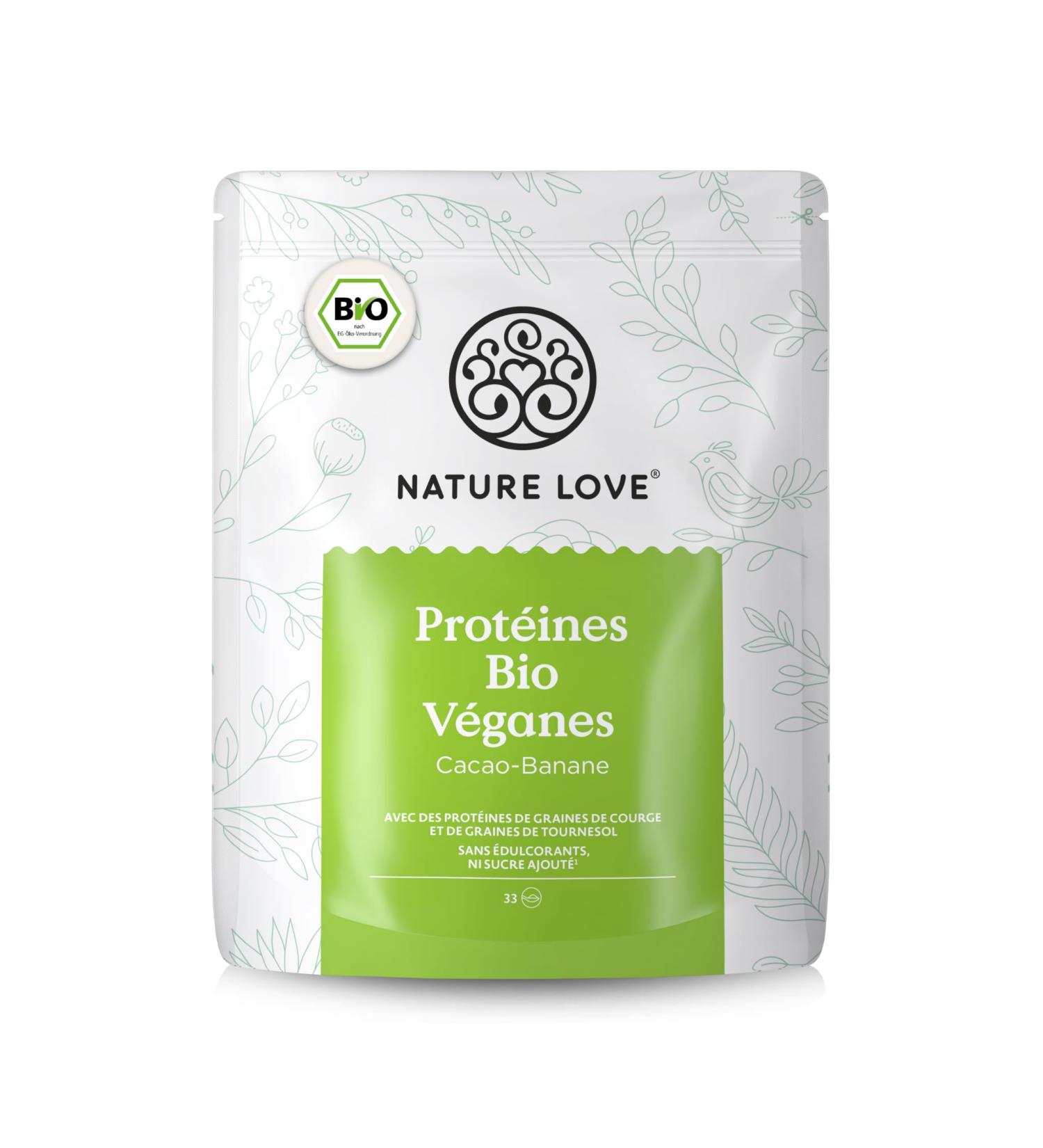 NATURE LOVE Organic Vegan Protein Cocoa-Banana Powder 1 kg Multicomponent No Sweetener From Squash and Sunflower Seeds 8 Essential Amino Acids Vegan Protein Powder - Buy Online on GoSupps.com