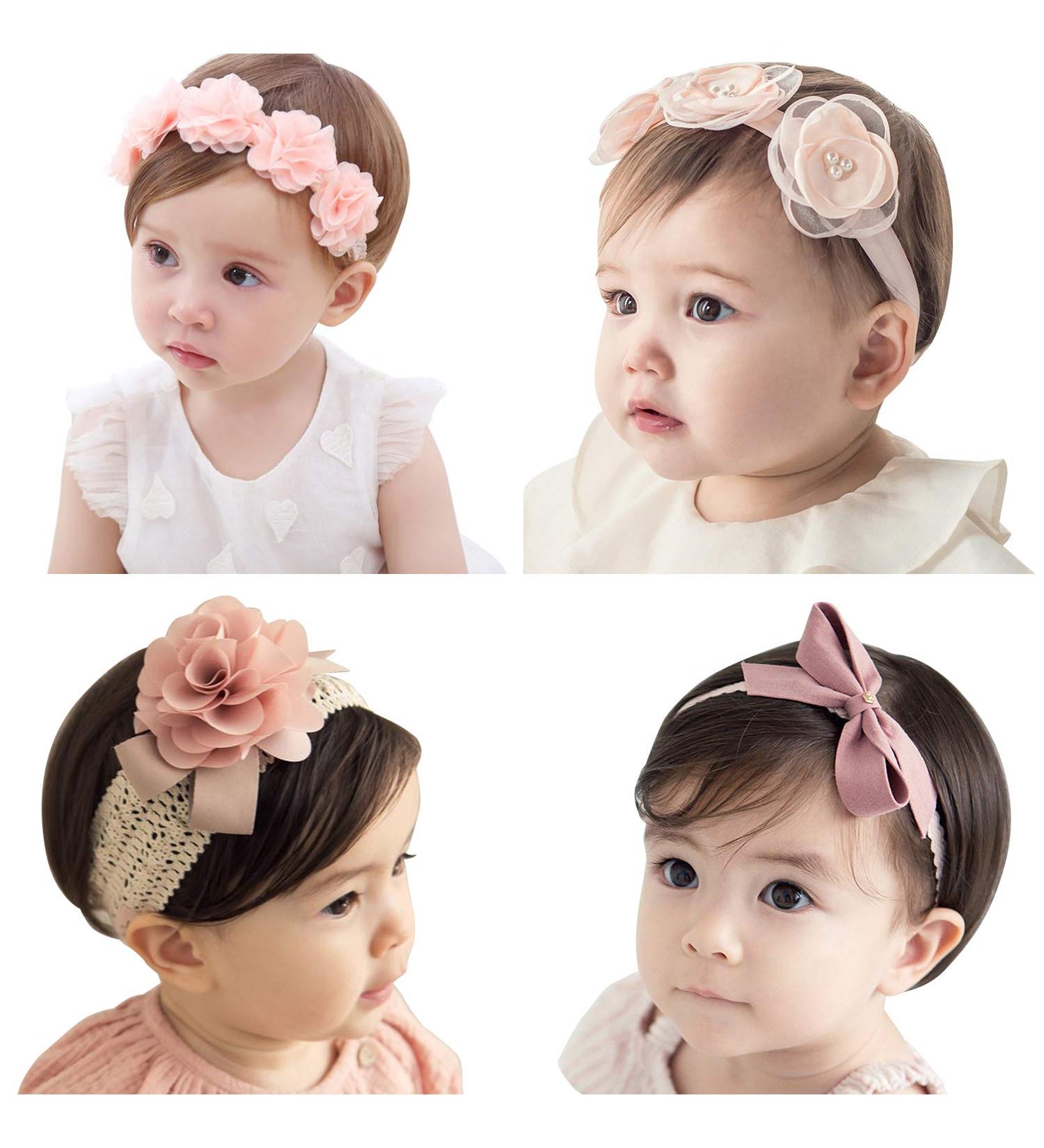 VEGCOO Baby Girl Headbands with Grosgrain Ribbon and Faux Leather Stars - Pink | Party/Wedding/Photography Accessories for Toddler Kids - Buy Online on GoSupps.com