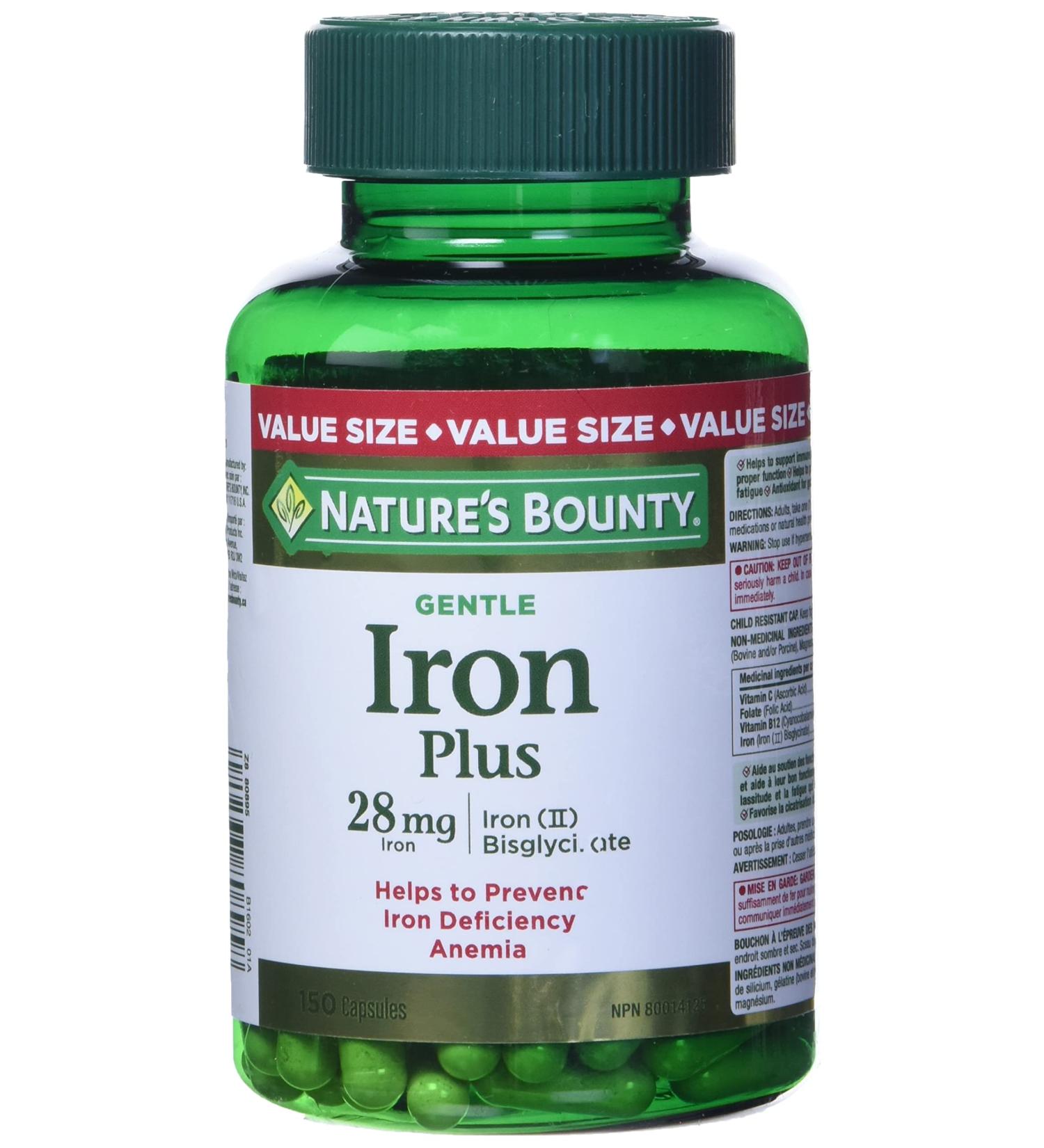 Nature's Bounty Gentle Iron Plus 28mg - 150 Capsules | Iron Deficiency Anemia Prevention - Buy Online on GoSupps.com
