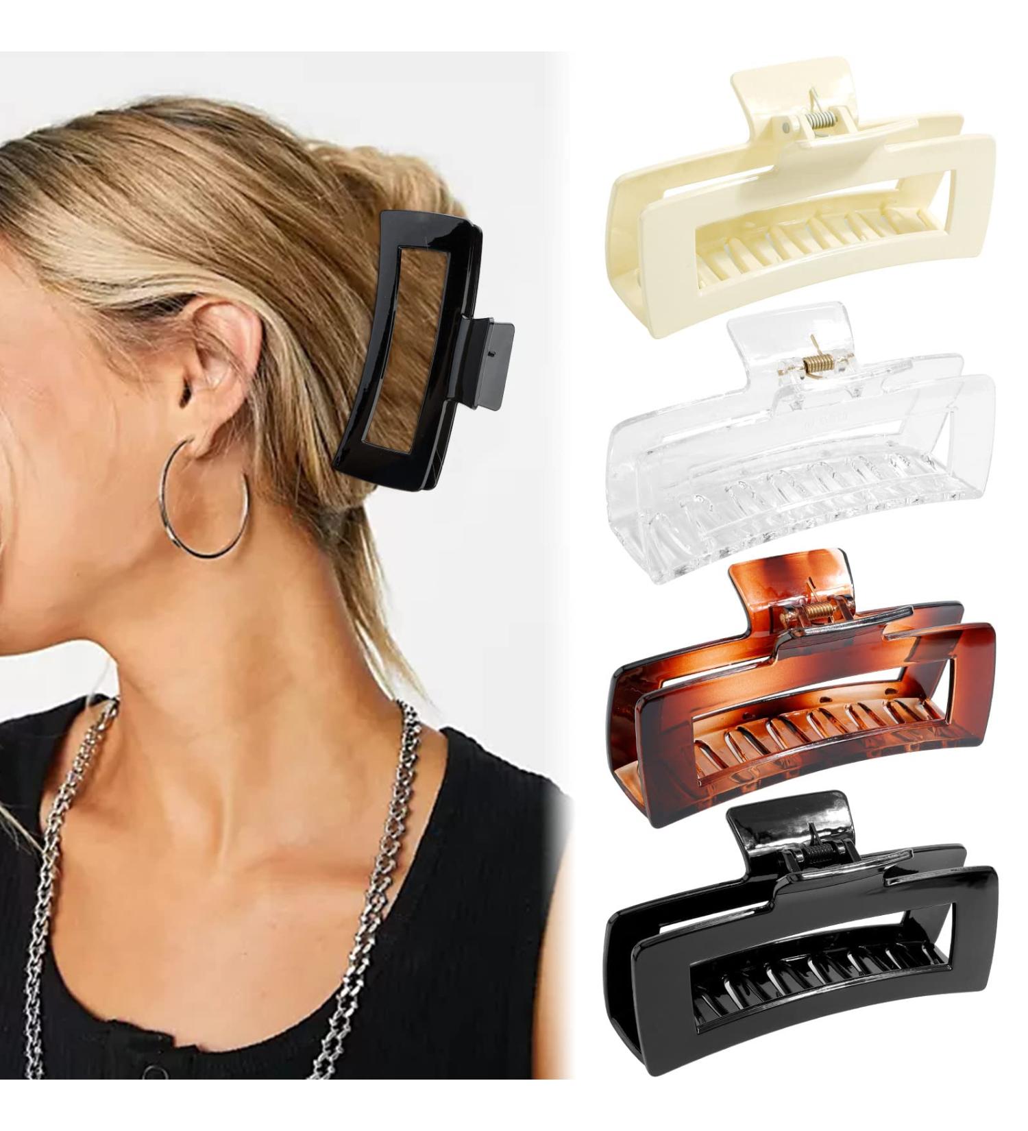 Extra Large 5 inch Hair Clips for Women - CUBACO 4pcs Acrylic Claw Clips for Thick Hair | Non-Slip and Stylish Hair Accessories for Long Hair | Durable XL Giant Hair Barrettes - Oversized Rectangle Jaw Clips - Buy Online on GoSupps.com