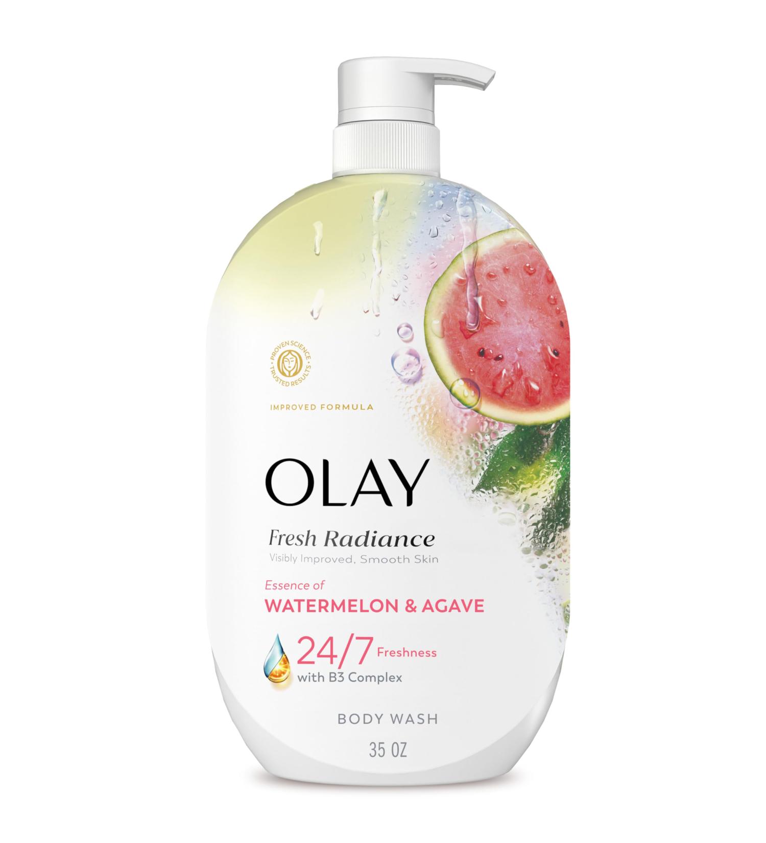 Olay Body Wash for Women Fresh Radiance 24/7 Skin-Loving Freshness Visibly Radiant Plant Based Cleansers Vitamin B3 & Antioxidant Blend For All Skin Types Watermelon & Agave Scent 35 fl oz - Buy Online on GoSupps.com