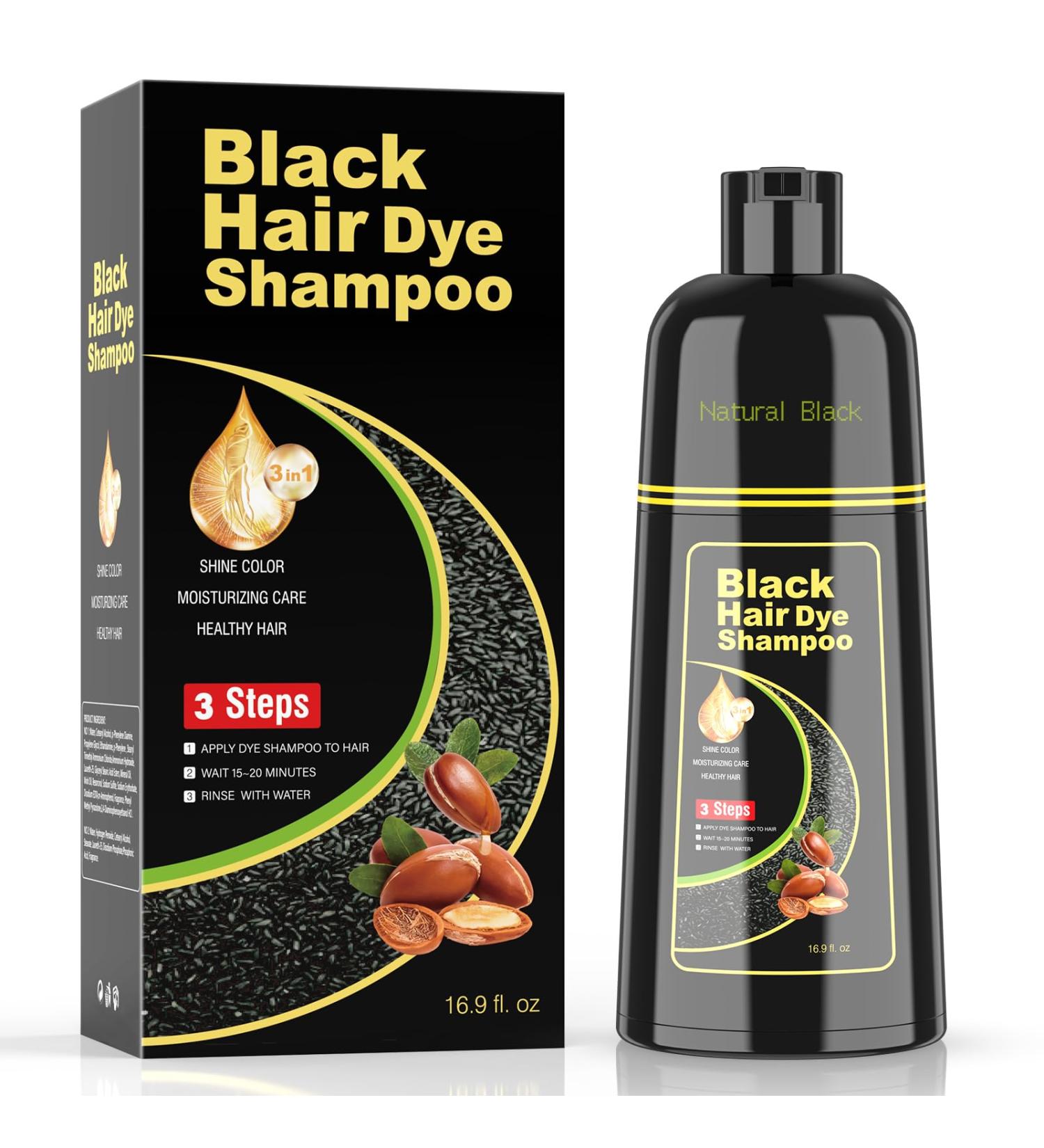 Black Hair Dye Shampoo 3 in 1 | 100% Gray Hair Coverage | Herbal Ingredients | 500ml for Men & Women - Buy Online on GoSupps.com