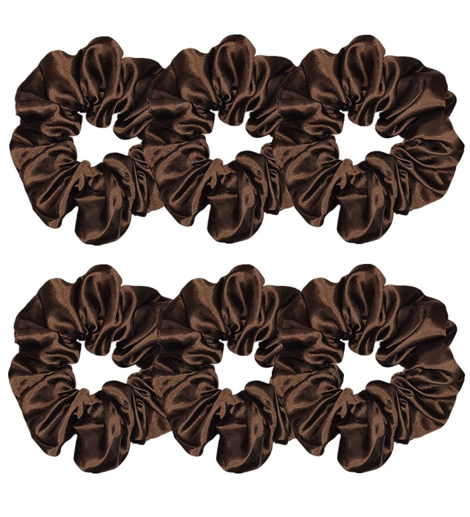 6 Pcs Satin Silk Hair Scrunchies Set - Dark Brown 4.5 Inch Hair Ties for Women and Girls - Buy Online on GoSupps.com