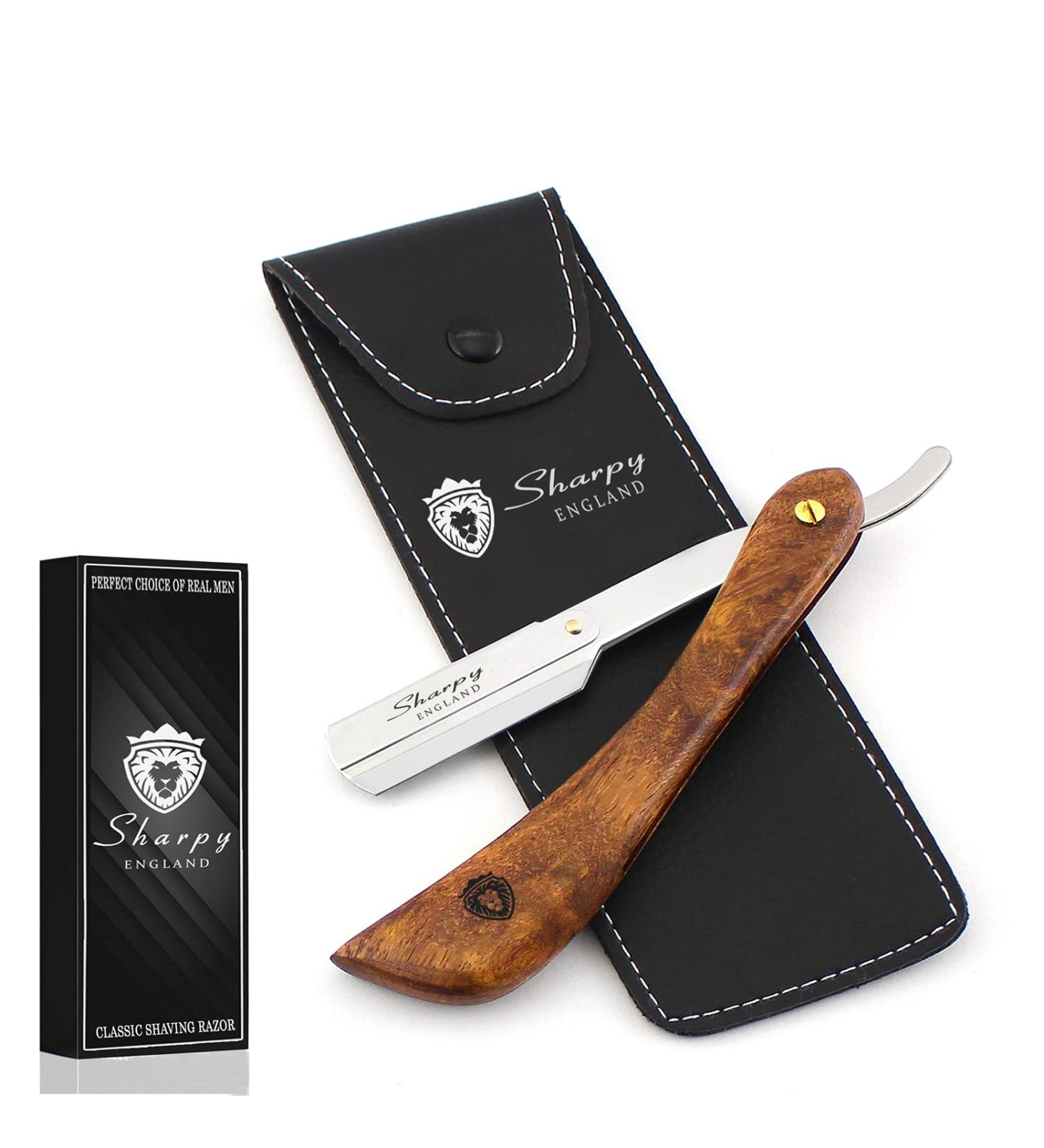 SHARPY Wood Handle Cut Throat Razor Kit - Professional Barber Shaving Razor for Men - Buy Online on GoSupps.com