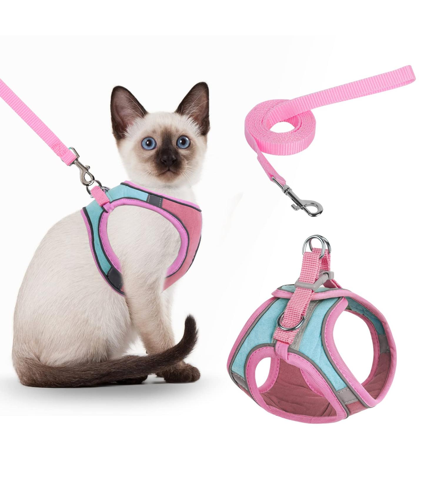 NiCoLa Escape-Proof Cat Harness Set | Reflective Strip | Adjustable Soft Harness for Small Cats (Pink&Green, S) - Buy Online on GoSupps.com