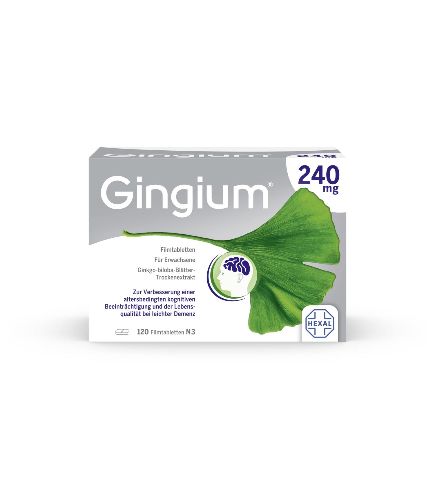 Buy Gingium 240 mg Film-Coated Tablets - 120 pcs | Herbal Remedy for Forgetfulness | Well Tolerated & Effective - Buy Online on GoSupps.com
