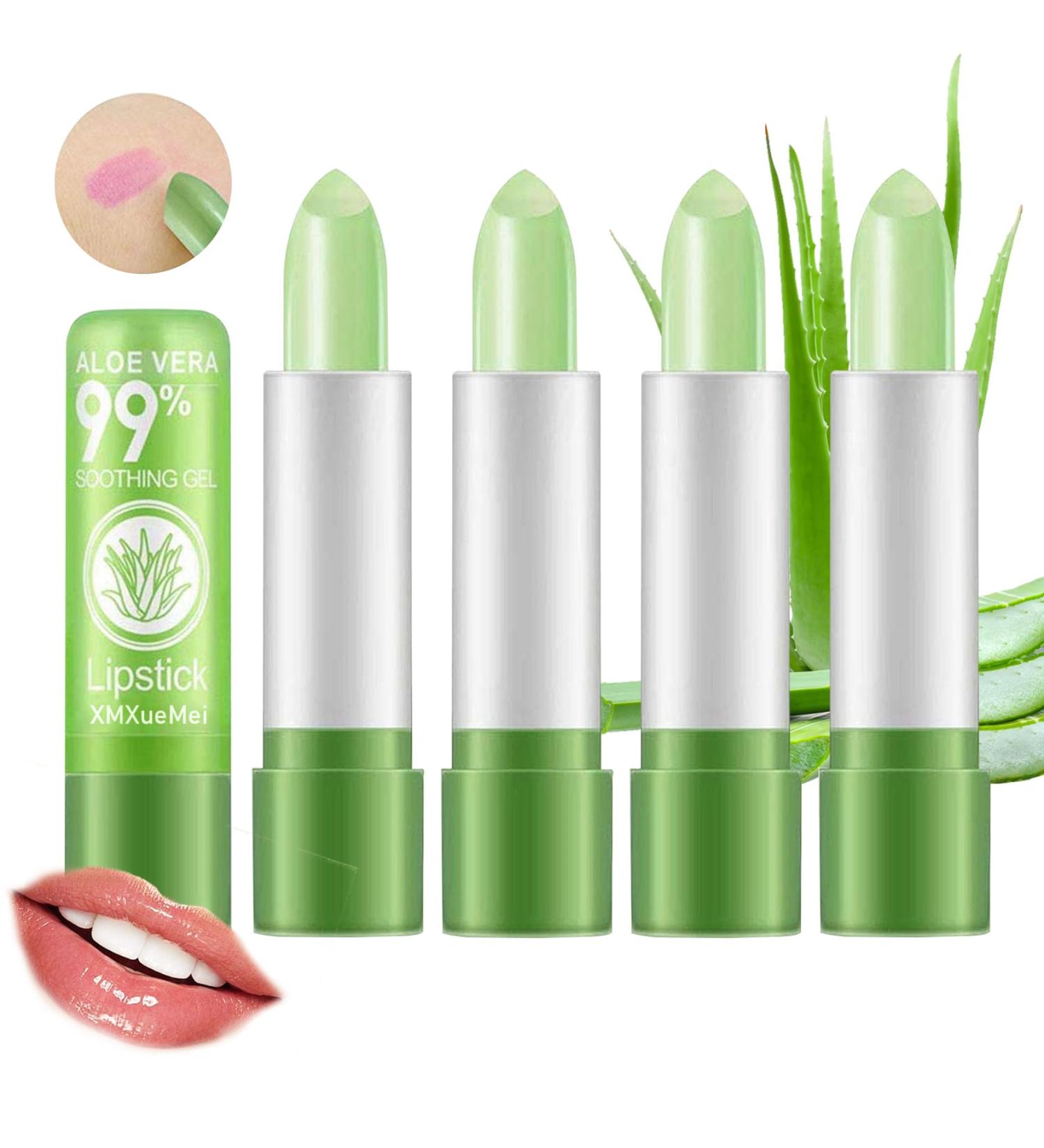 4PCS Aloe Vera Lipstick Color Changing Lipstick Moisturizing Magic PH Jelly Lipstick Set for Women Tinted Lip Balm Long Lasting Waterproof Color Change Lip Gloss Makeup - Buy Online on GoSupps.com