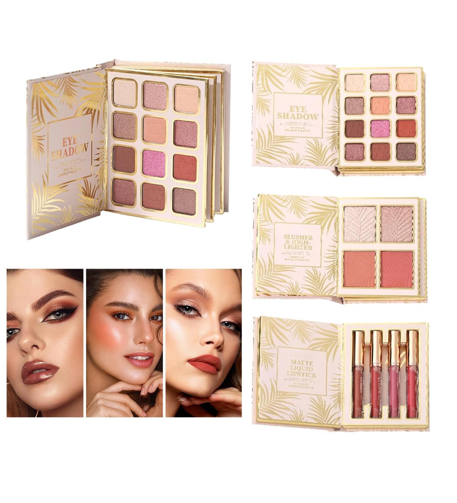 Book Makeup Palette - 12 Colors Fusionable Eyeshadow Palette - Book Style Eyeshadow Palettes with 4 Matte Blushers and 4 Velvet Lip Shines - for Women Girls Travel - Buy Online on GoSupps.com