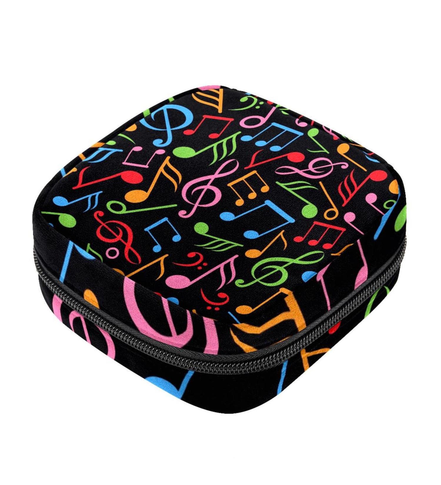 Colorful Music Notes Menstrual Bag - Zippered Pouch for Tampons & Ladies Napkins | Stylish Collector Bag for Women & Girls - Buy Online on GoSupps.com