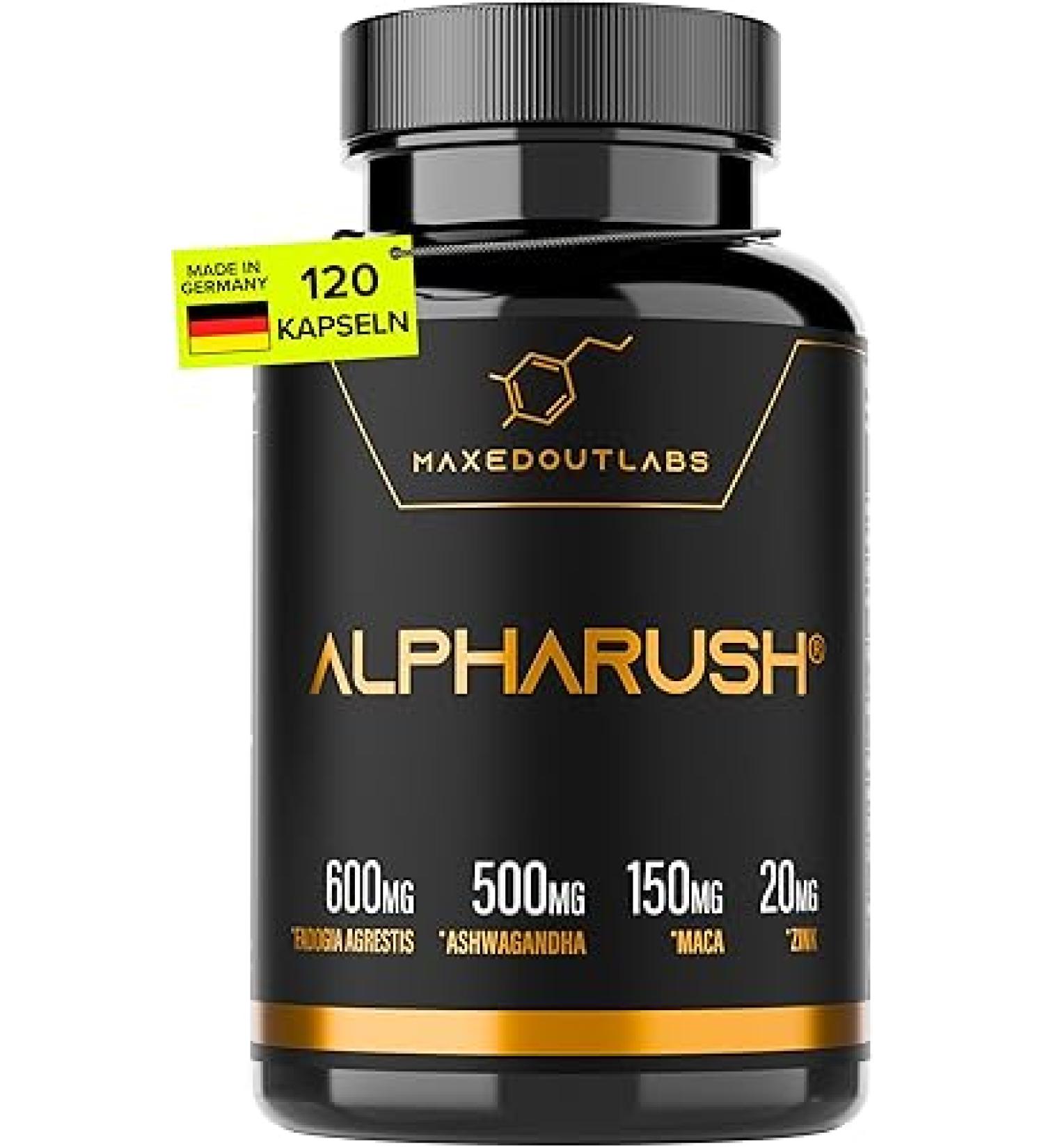 Alpharush Men's Complex with Maca (20:1), High Dose with Tribulus Terrestris, Ashwagandha and Fadogia Agrestis, Maca Complex for Men, Alternative to Tongkat Ali, 120 Capsules for Men - Buy Online on GoSupps.com