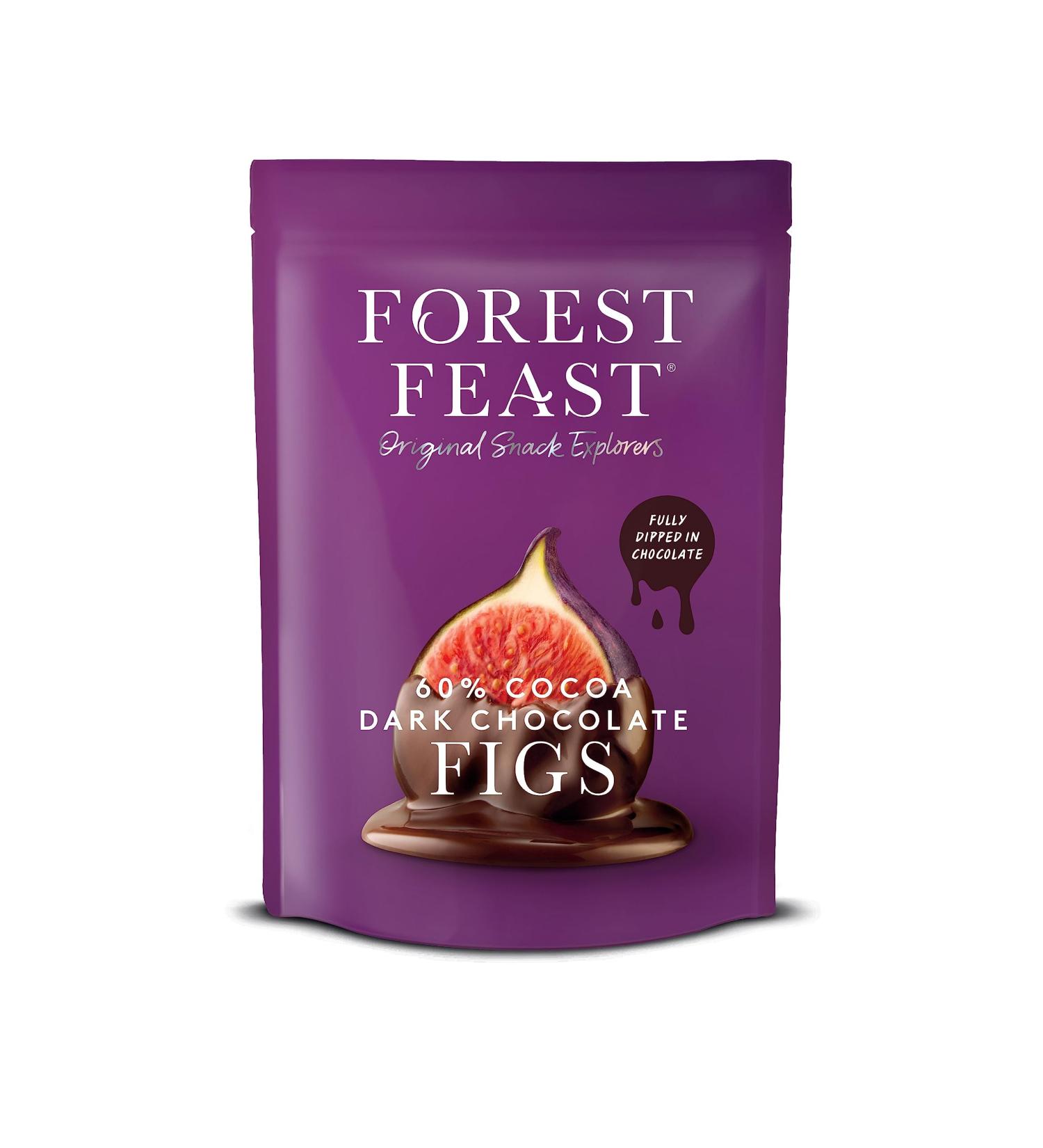 Forest Feast Belgian Dark Chocolate Mountain Figs 140g Bag - Luxury Chocolate Coated Fig Snack - 60% Belgian Dark Chocolate- Vegan Gluten Free Palm Oil Free Dark Choclate - Buy Online on GoSupps.com