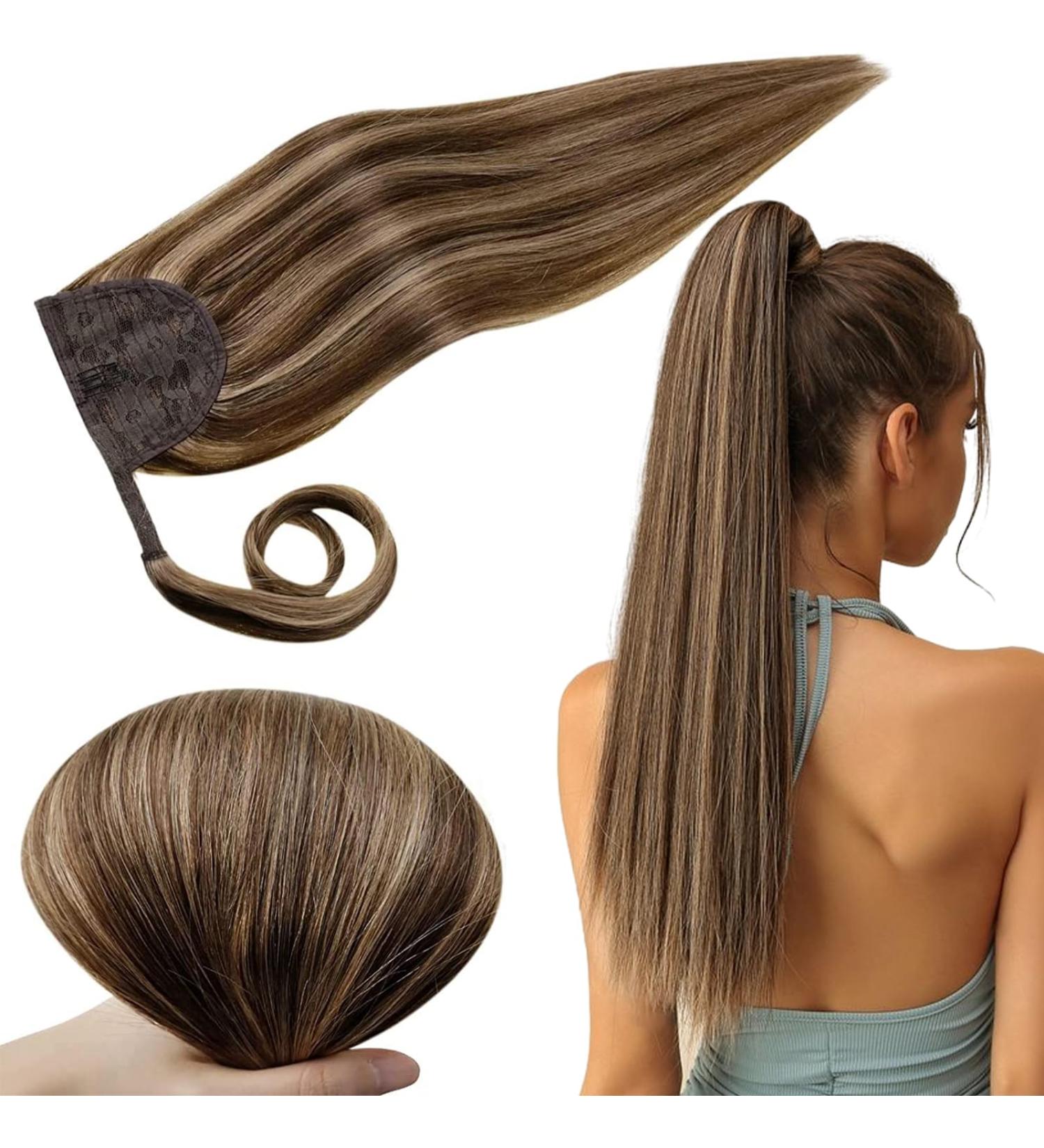 Runatur Real Hair Braid Ponytail Extensions - Brown & Blonde Highlights - 40cm 80g #3P12 - Premium Quality Hair Extensions for a Natural Look - Buy Online on GoSupps.com