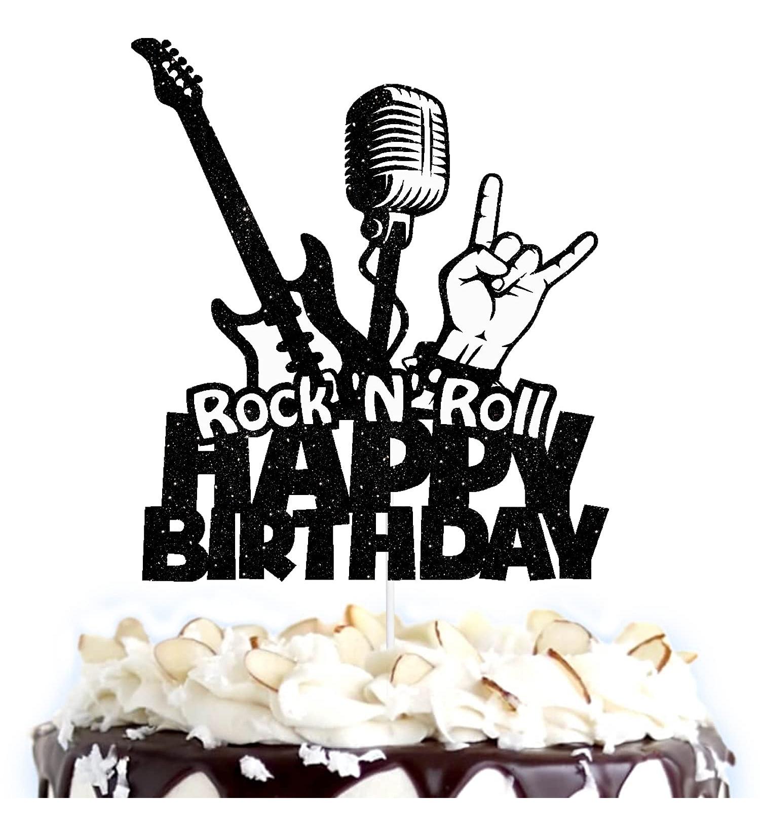 rock 'n' roll Cake Topper - 80s Themed Party Happy Birthday Cake Decor Rock and Roll Themed party supplies - Buy Online on GoSupps.com