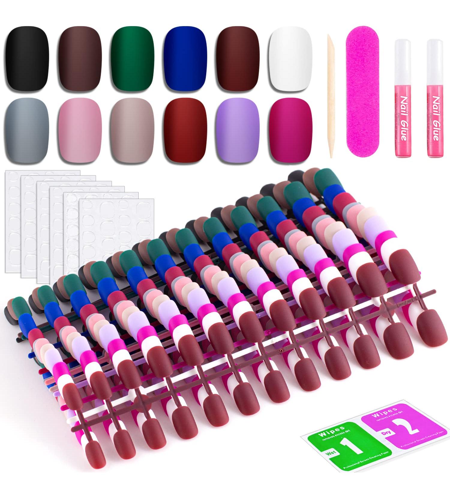 288PCS Matte Short Square False Press On Nails Pack #1 - Solid Color Acrylic Squoval Nail Tip Kit with Stickers, Tabs, Prep Pads, Nail File, Cuticle Stick | 01-12SJZJP Pack 1 - Buy Online on GoSupps.com