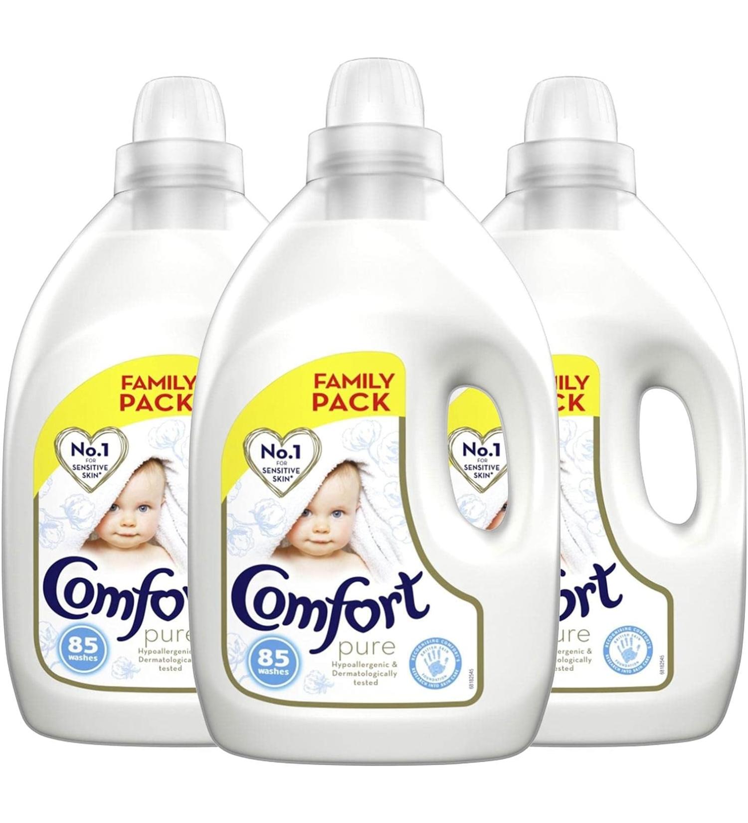 Comfort Dermatologically tested Pure suitable for the whole family's clothes Fabric Conditioner gentle next to sensitive skin 85 Wash - 101.44 Oz - Pack Of 3 - Buy Online on GoSupps.com