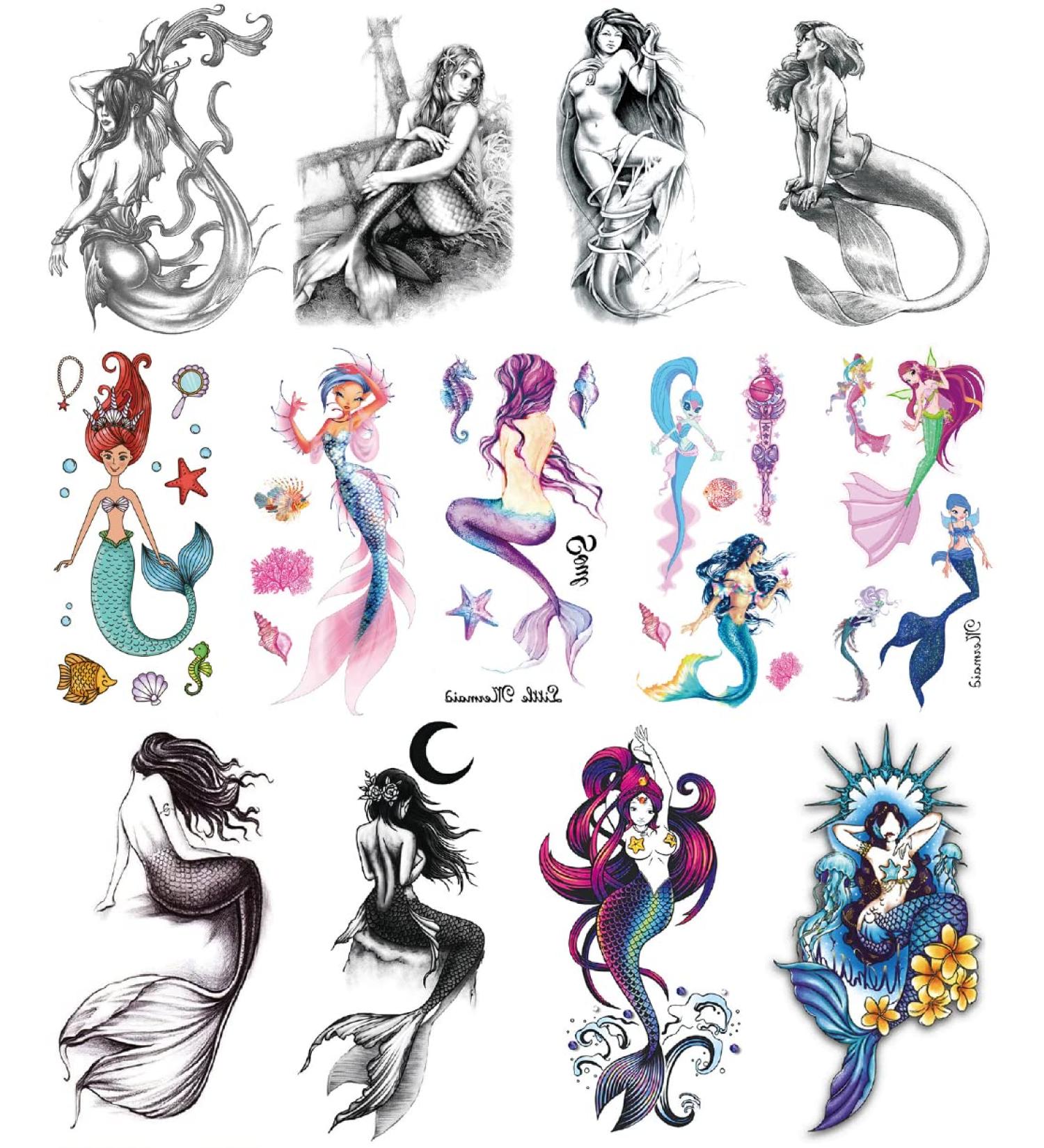YAKAGO 13-Piece Mermaid Temporary Tattoos for Women & Girls | Waterproof Fake Tattoo Stickers - Buy Online on GoSupps.com