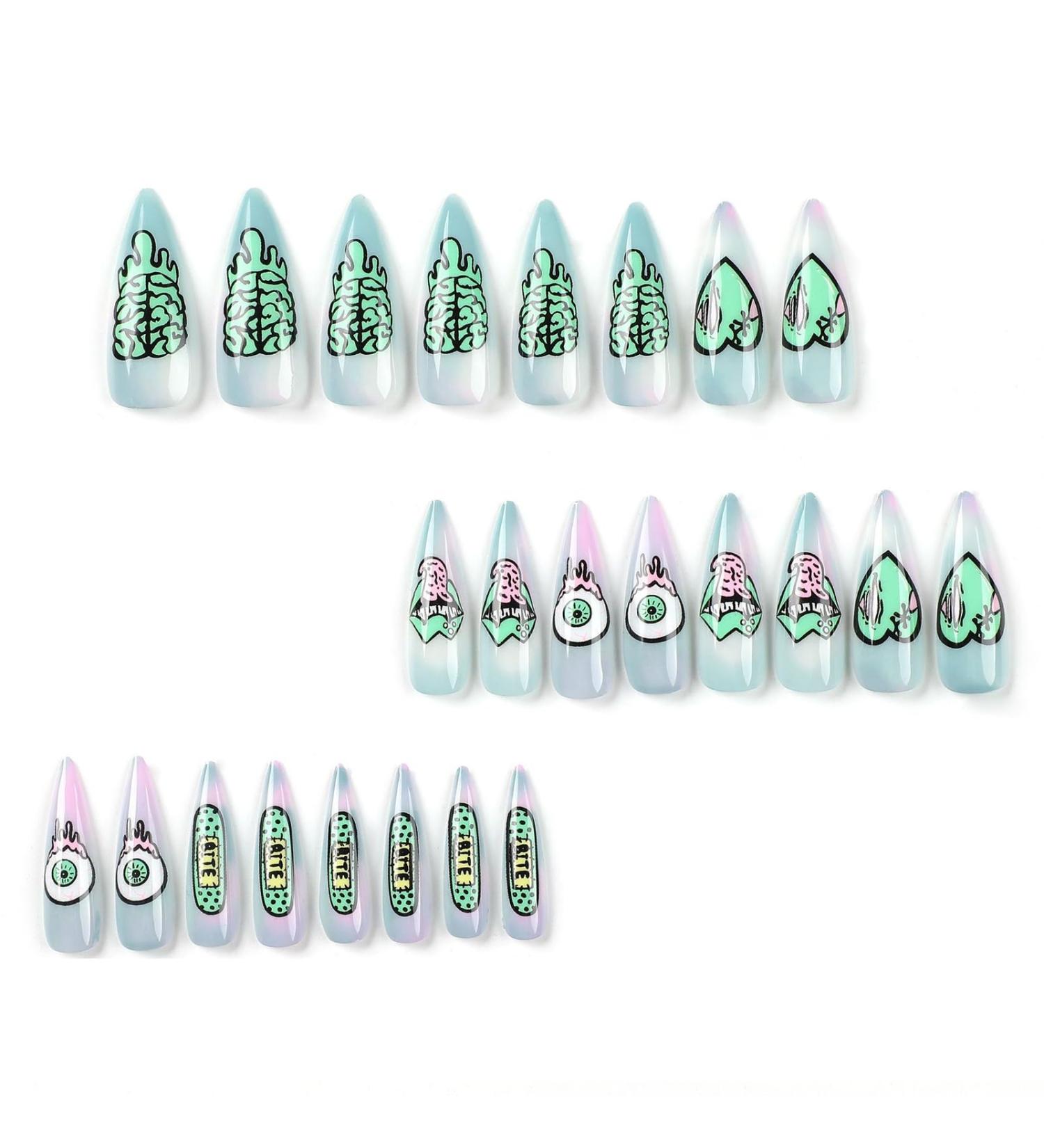 FEIlei 24x Halloween False Nails Heart Eyeball Lip Fake Nails Full Cover Press On Nails - Buy Online on GoSupps.com