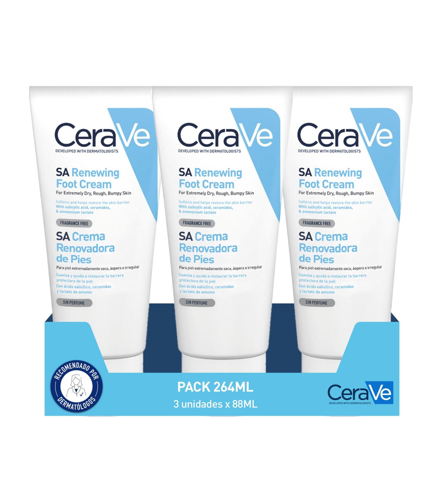 CeraVe CeraVe SA Renovating Foot Cream 3 x 90 ml for Extremely Dry Rough and Irritated Feet Exfoliates and Intensely Moisturizes with Salicylic Acid 3 Essential Ceramides and Lactate