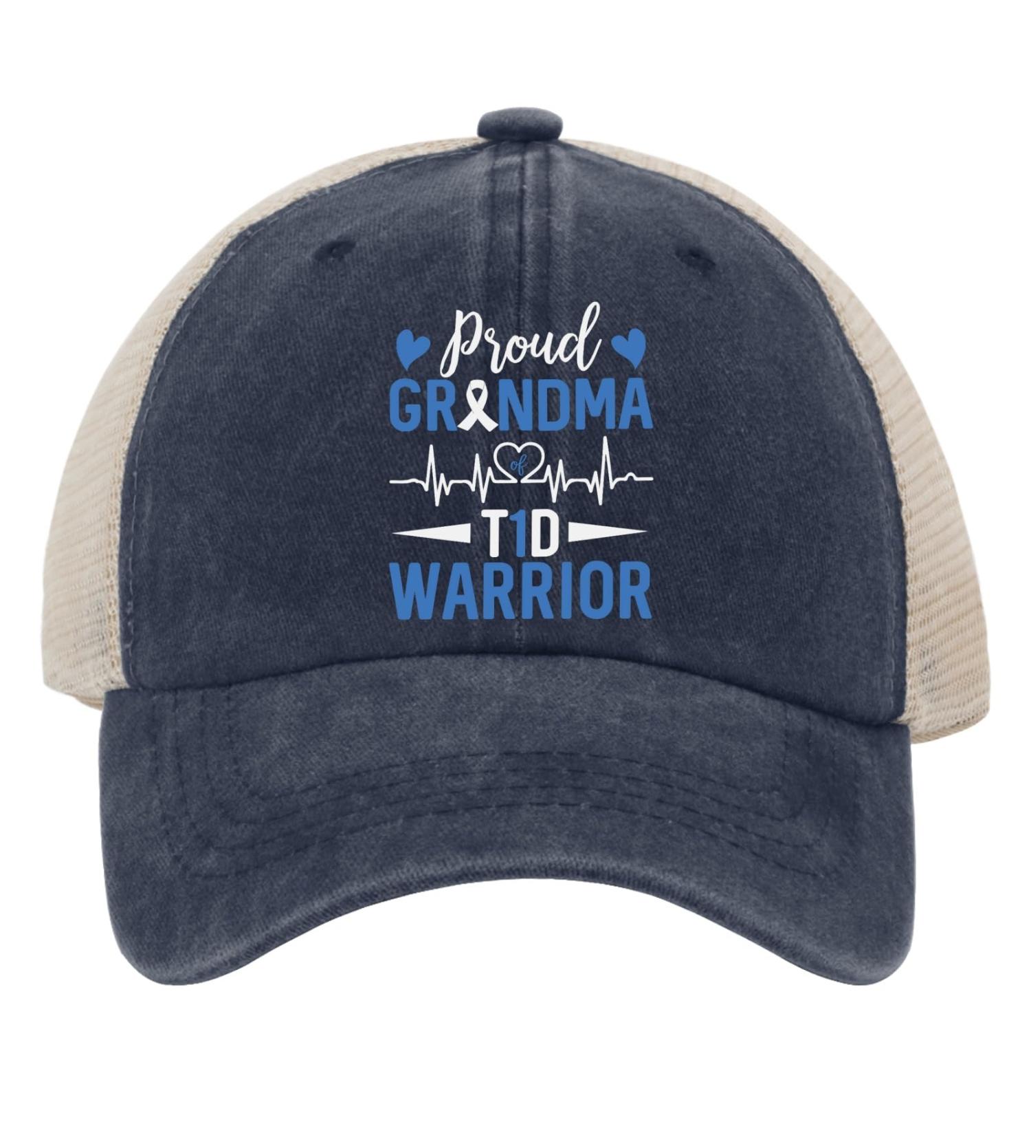 T1D Proud Grandma Diabetes Awareness Baseball Cap - Adjustable Insulin Pancreas Hat for Women | Funny Purple Blue Design | One Size - Buy Online on GoSupps.com