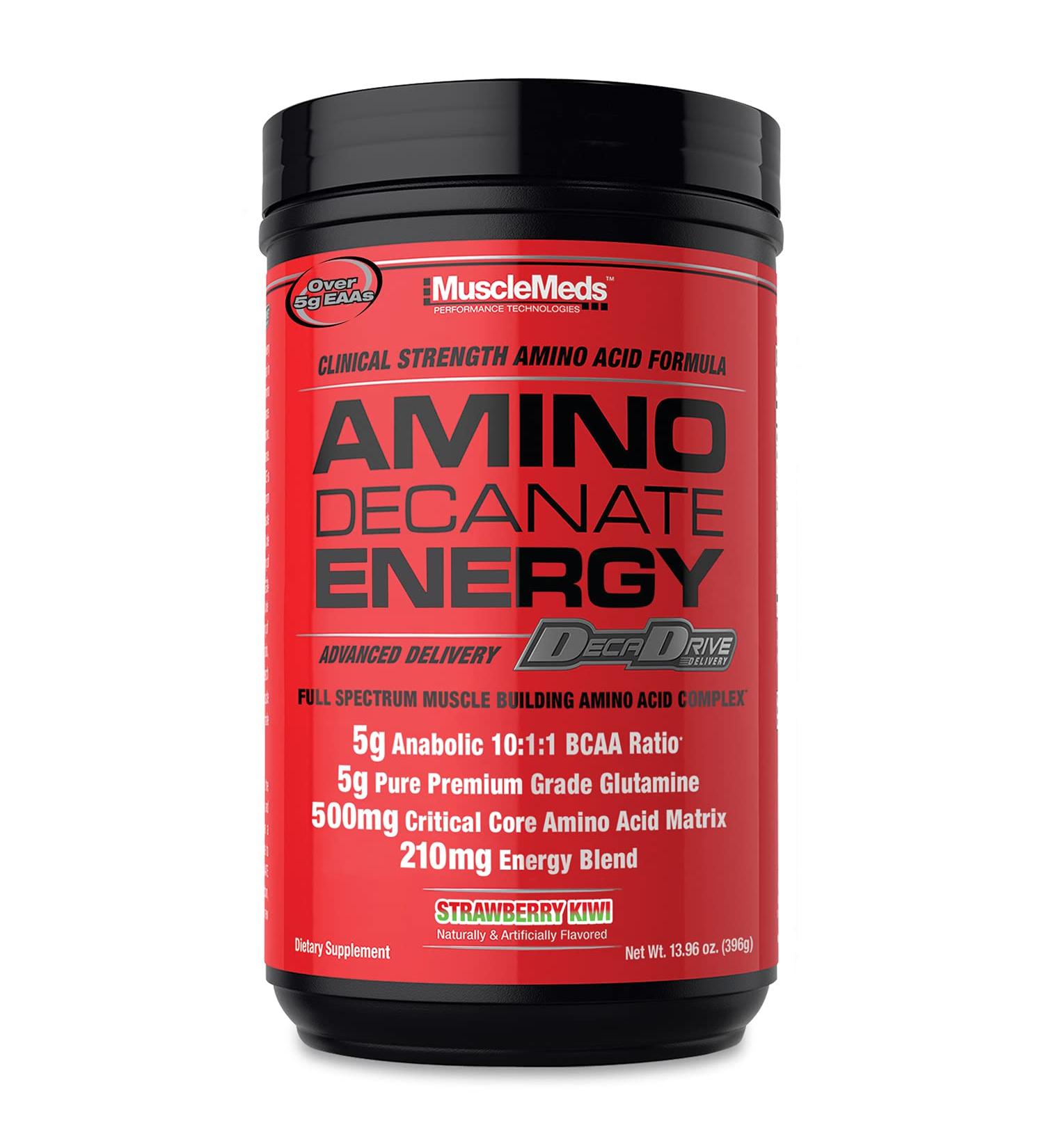 MuscleMeds Amino DECANATE Energy Pre Intra Workout Drink Essential Amino Acids BCAAs High Leucine Glutamine Muscle Recovery Strawberry Kiwi 30 Servings - Buy Online on GoSupps.com