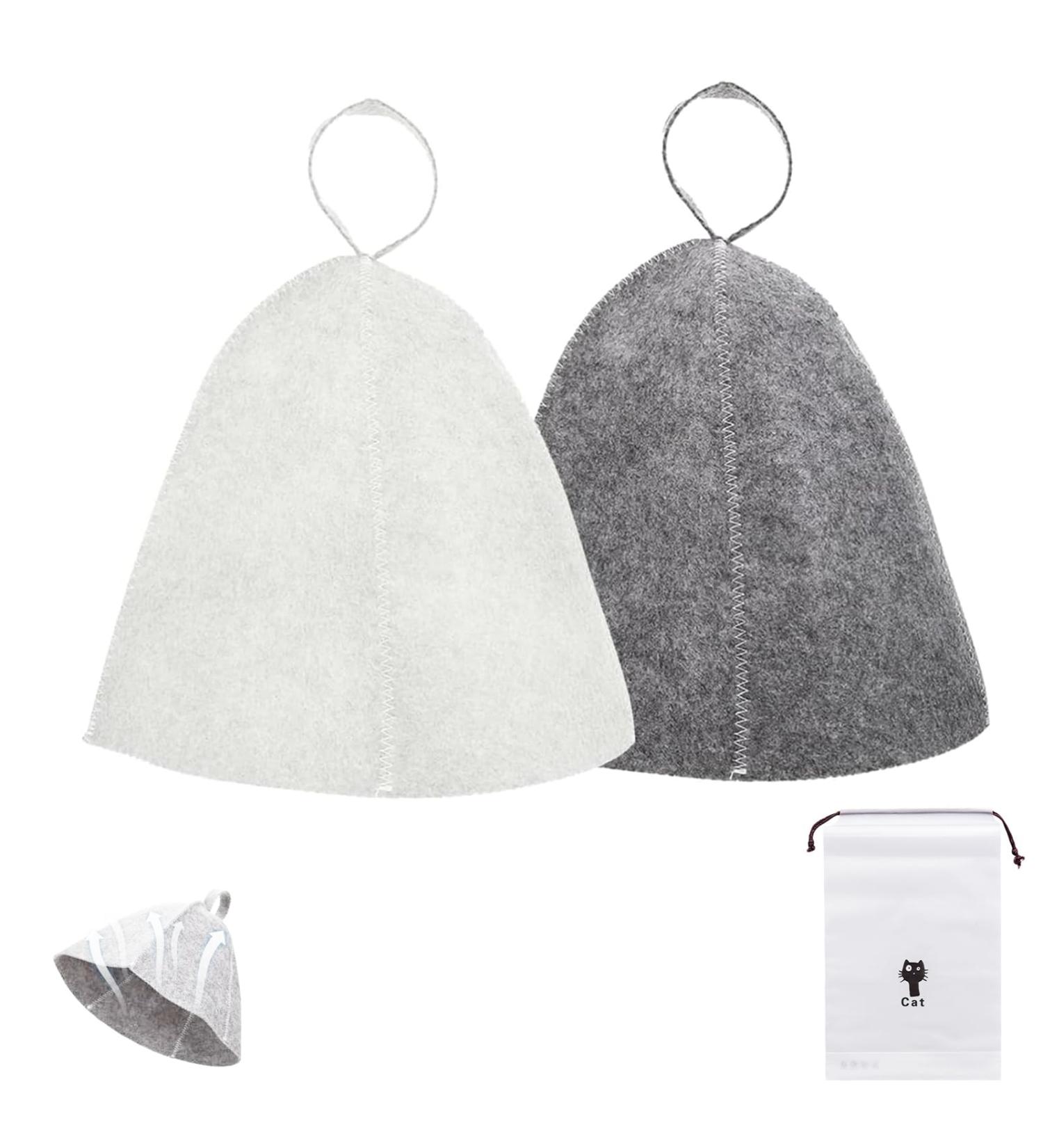 DGUSO 2-Piece Sauna Hat Set | Funny Sauna Hut for Men & Women | Sauna Accessories + Free Black Cat Storage Bag (Gray & White) - Buy Online on GoSupps.com