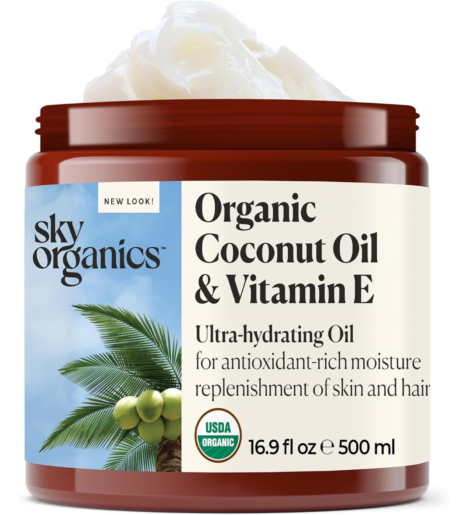 Sky Organics USDA Organic Coconut Oil with Vitamin E for Skin & Hair - 16.9 fl oz - Buy Online on GoSupps.com