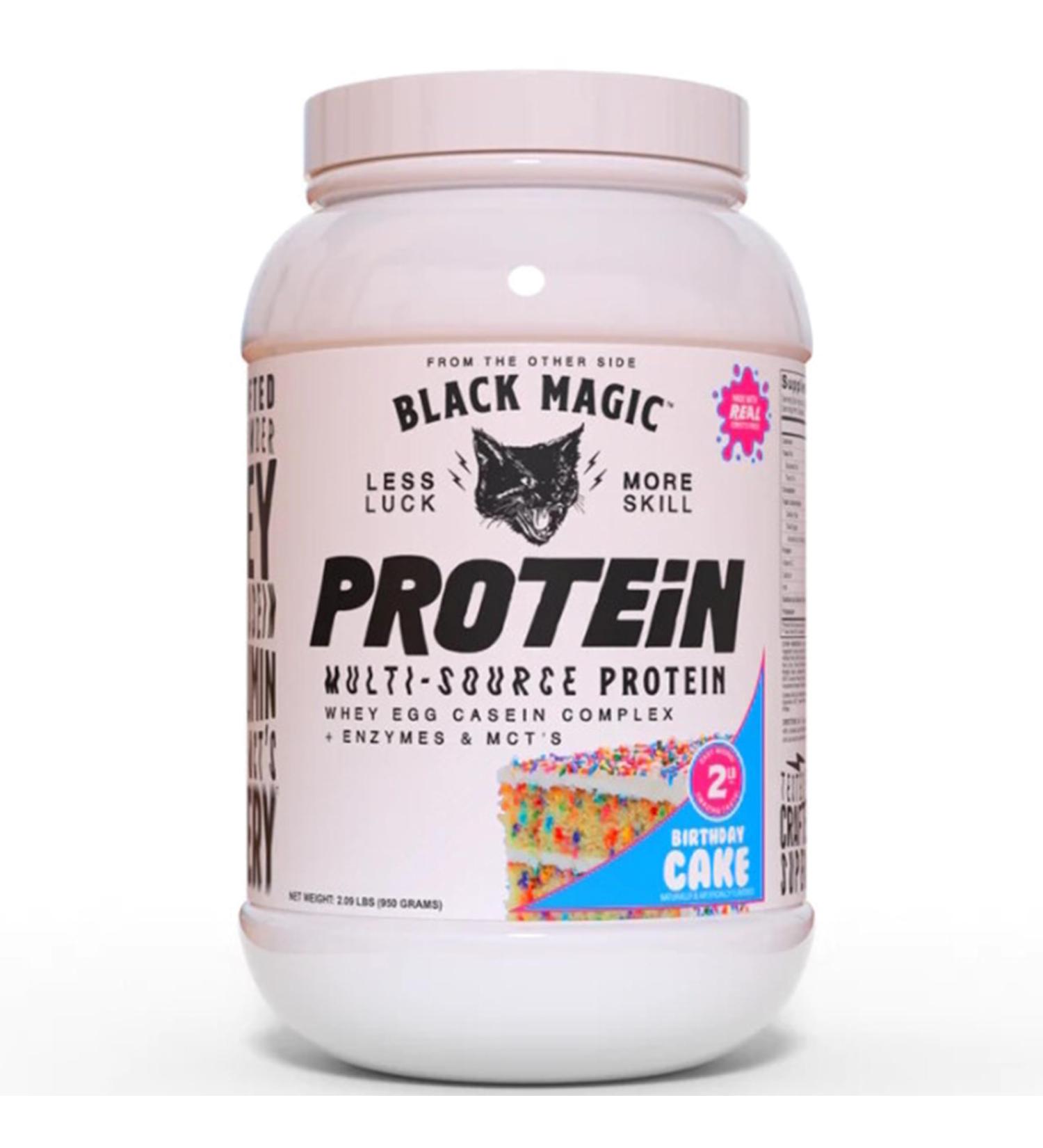 Black Magic Multi-Source Protein - Pre Workout and Post Workout - 2LB - 23g Protein - Whey Egg Albumin Enzymes Micellar Casein & MCTs (Birthday Cake)