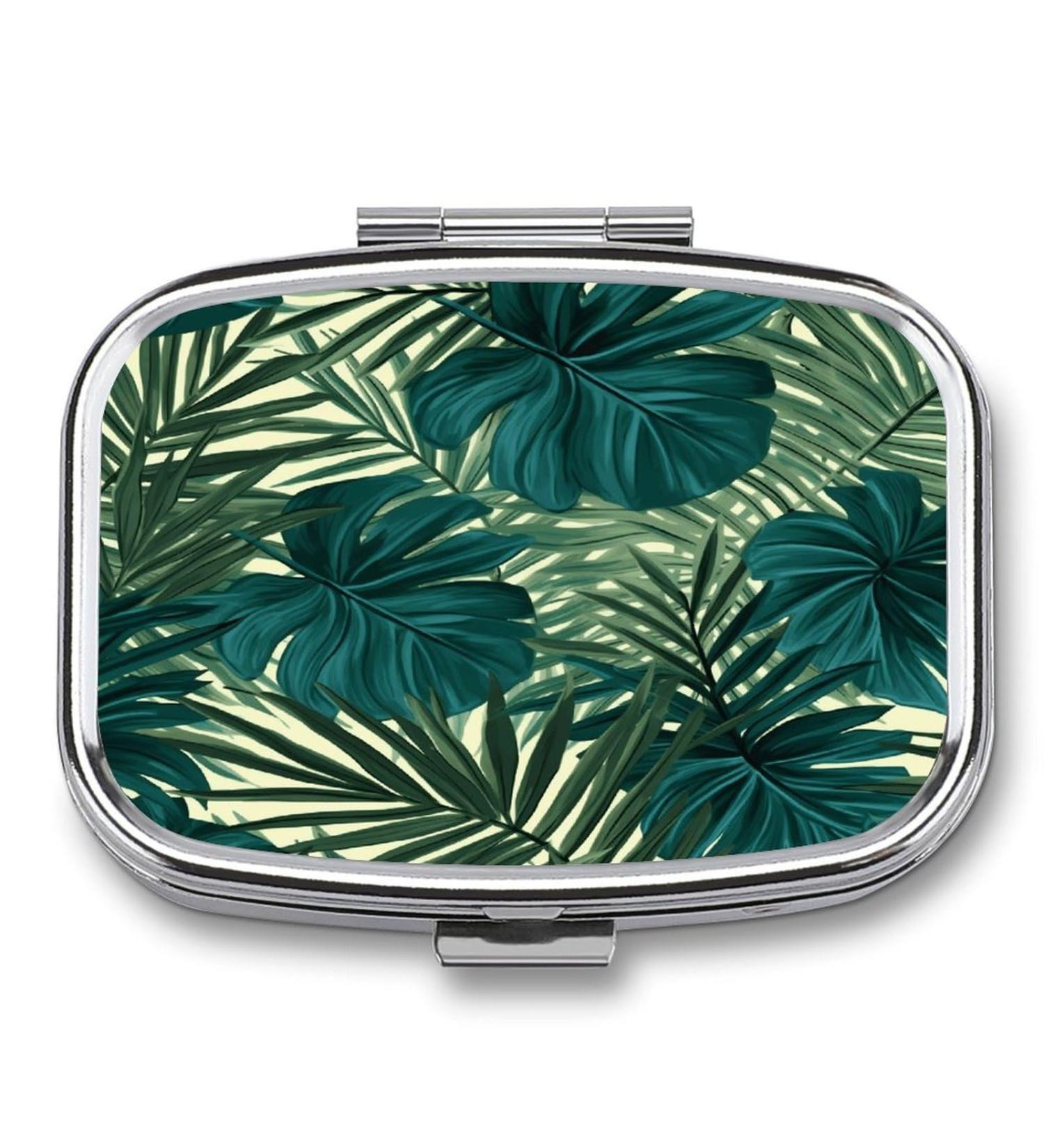 Decorative Tropical Palm Leaf Pill Box | 2 Compartment Portable Pill Organizer for Pocket & Purse - International Shipping Available - Buy Online on GoSupps.com