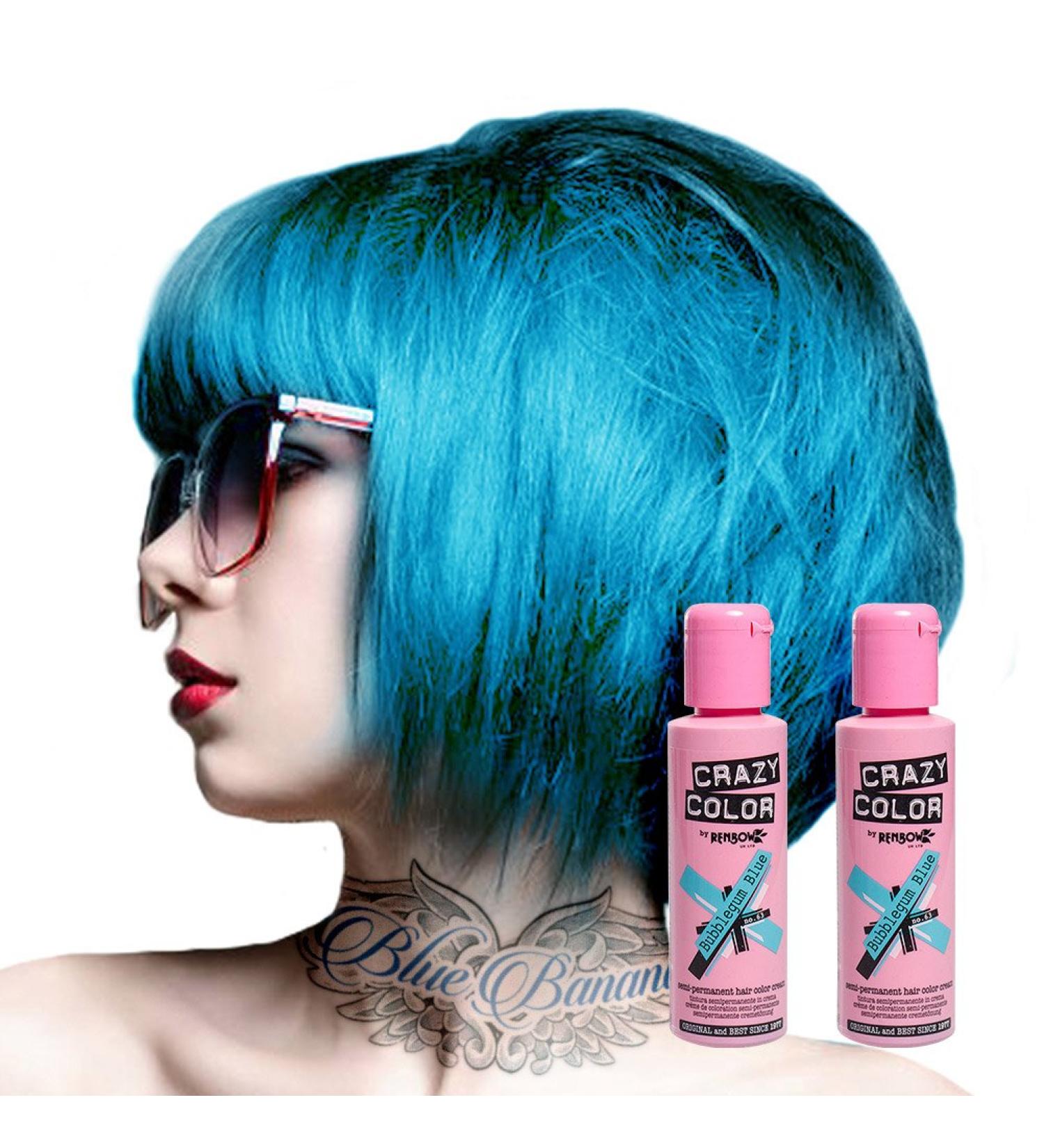 X2 Crazy Color Semi-Permanent Bubblegum Blue Hair Dye Bubblegum Blue 100 ml (Pack of 1) - Buy Online on GoSupps.com