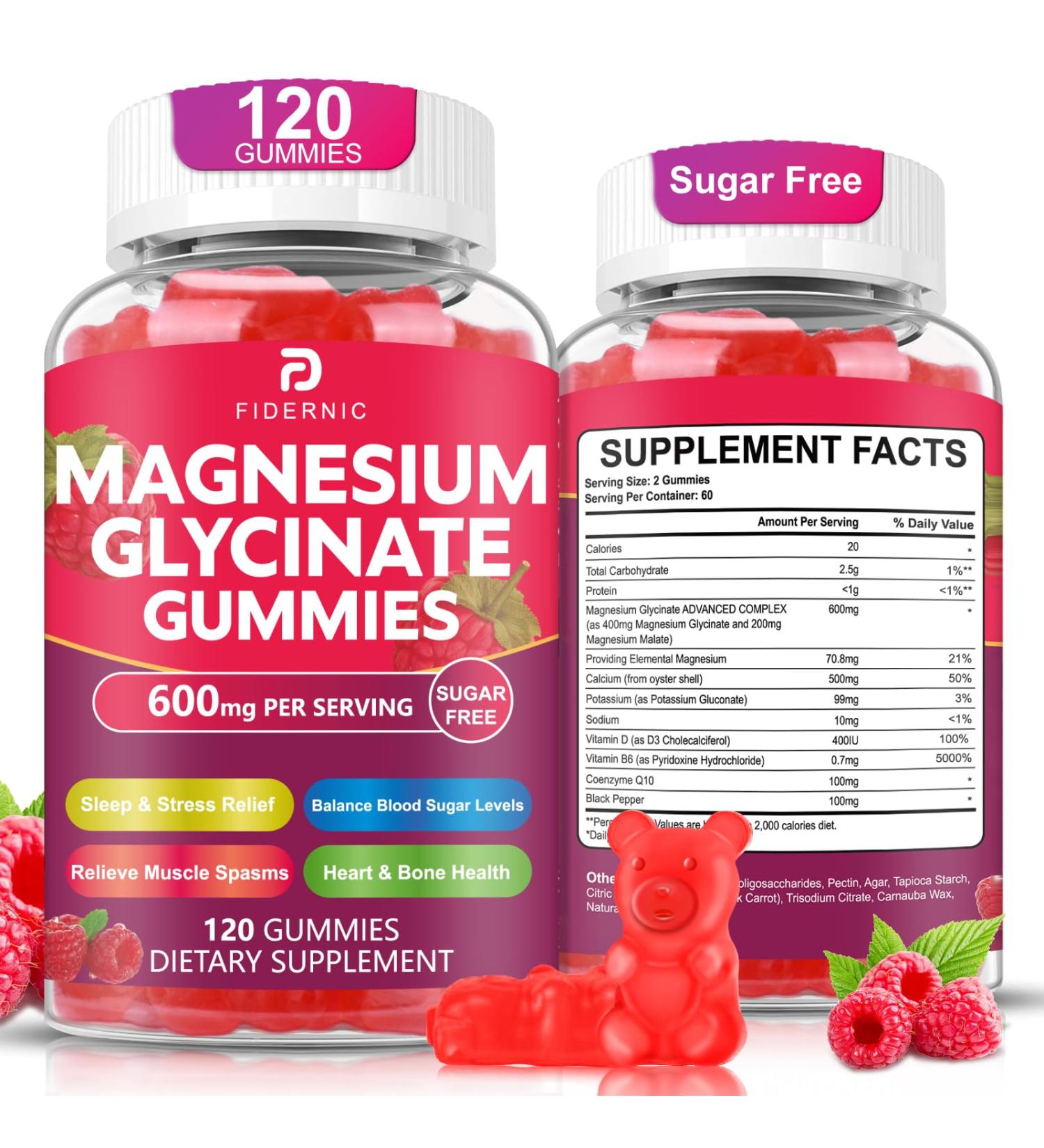 Magnesium Glycinate Gummies 600 mg - Sugar Free Magnesium Potassium Supplement with Magnesium Malate Vitamin D B & CoQ10 for Adults & Kids Sleep Relaxation Body Support 120 Gummies 120 Count (Pack of 1) - Buy Online on GoSupps.com