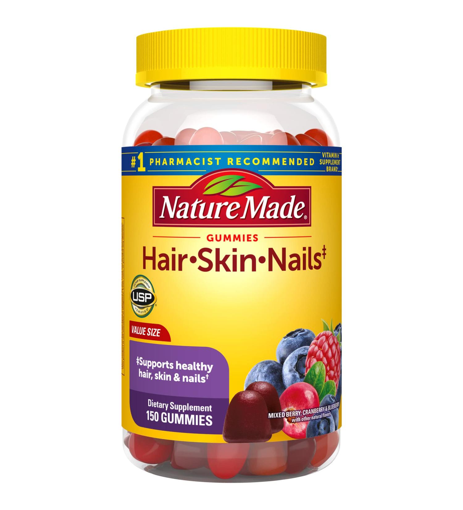 Nature Made Hair Skin and Nails with Biotin 2500 mcg Gummies - 75 Day Supply for Healthy Hair, Skin & Nails Support - Buy Online on GoSupps.com