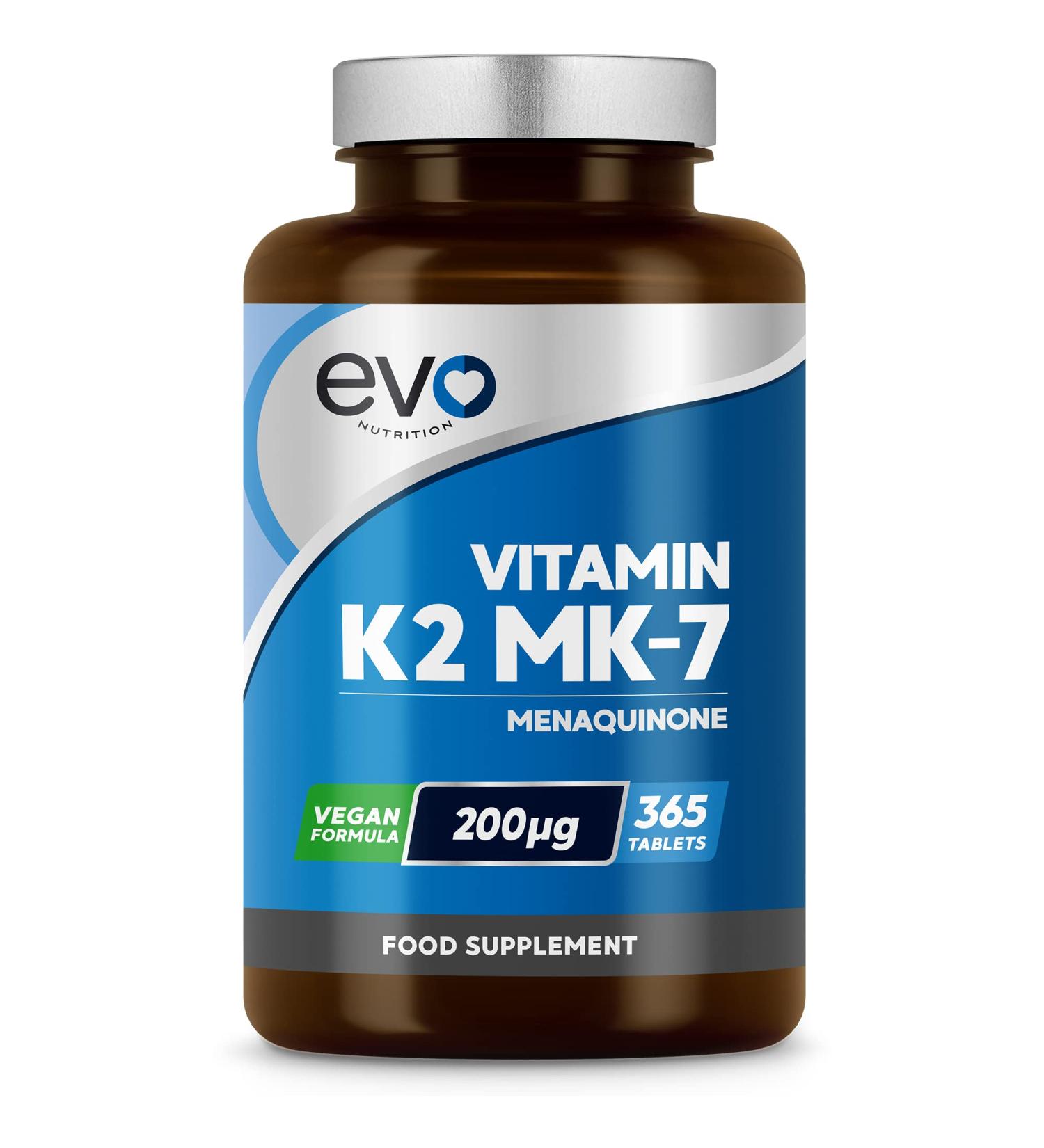 EVO NUTRITION Vitamin K2 MK-7 200mcg | 365 Vegetarian Tablets | Bone Health Support | Vegan Friendly | 1-Year Supply - Buy Online on GoSupps.com