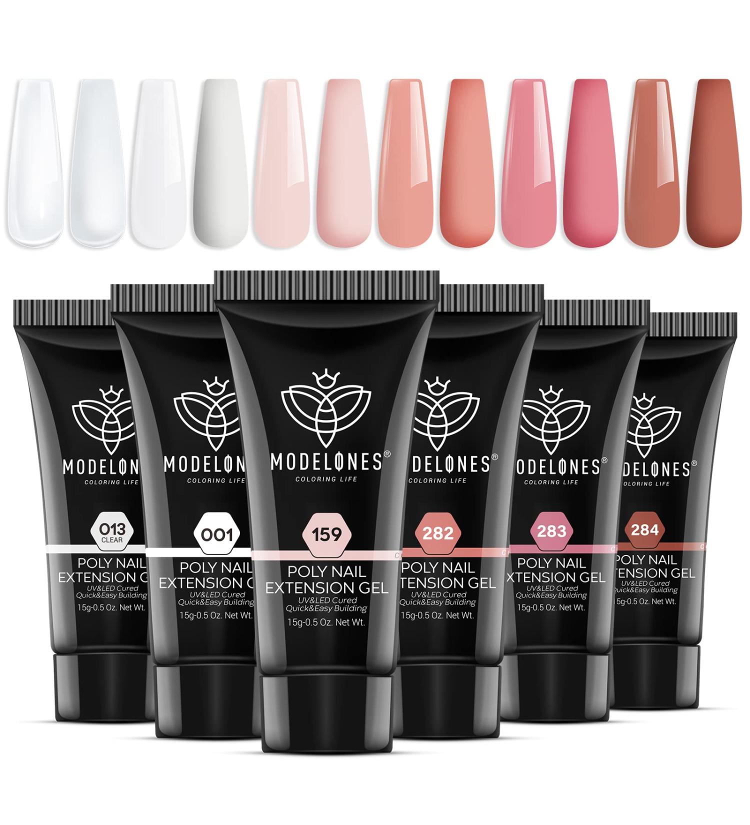 Modelones Poly Nail Gel Set - 6 Colors Nude Pink Brown Daily Collection for French Manicure & DIY Nail Art - Builder Gel for Home Salon Beauty - Perfect Valentine's Day Gift - Buy Online on GoSupps.com