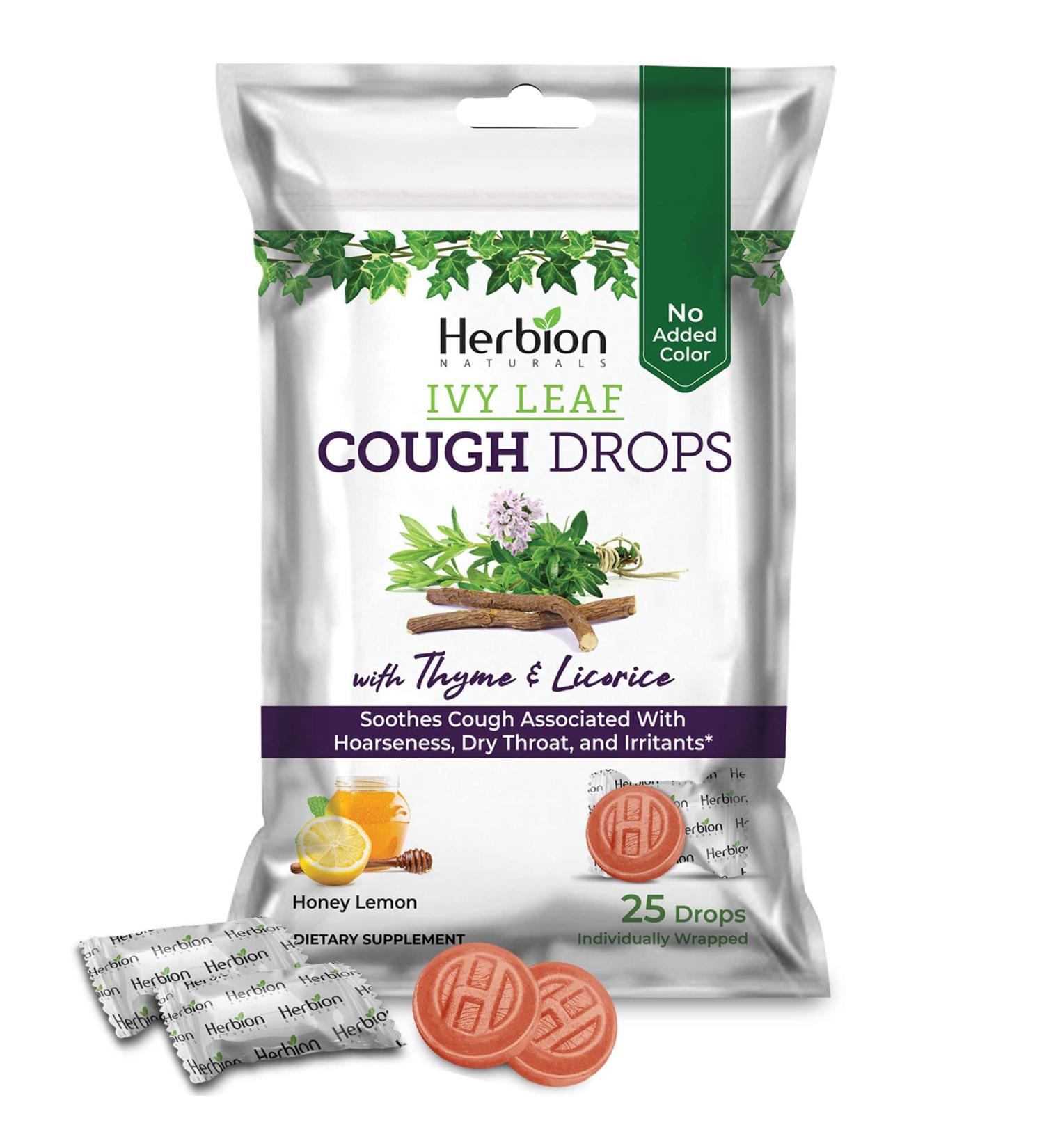 Herbion Naturals Ivy Leaf Cough Drops - Honey Lemon Flavor | Soothes Cough for Adults & Children Over 6 | 25 Drops - Buy Online on GoSupps.com