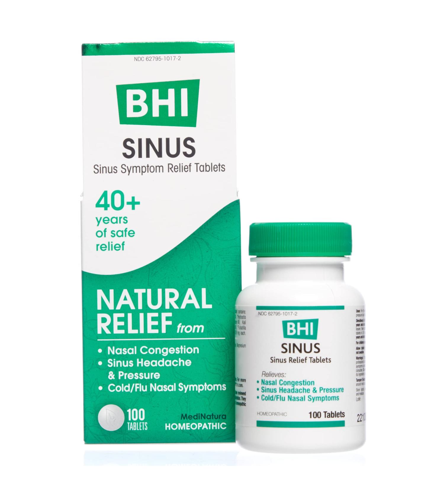 BHI Sinus Natural Congestion Relief - 100 Tablets | Homeopathic Cold Symptom Relief for Women & Men - Buy Online on GoSupps.com