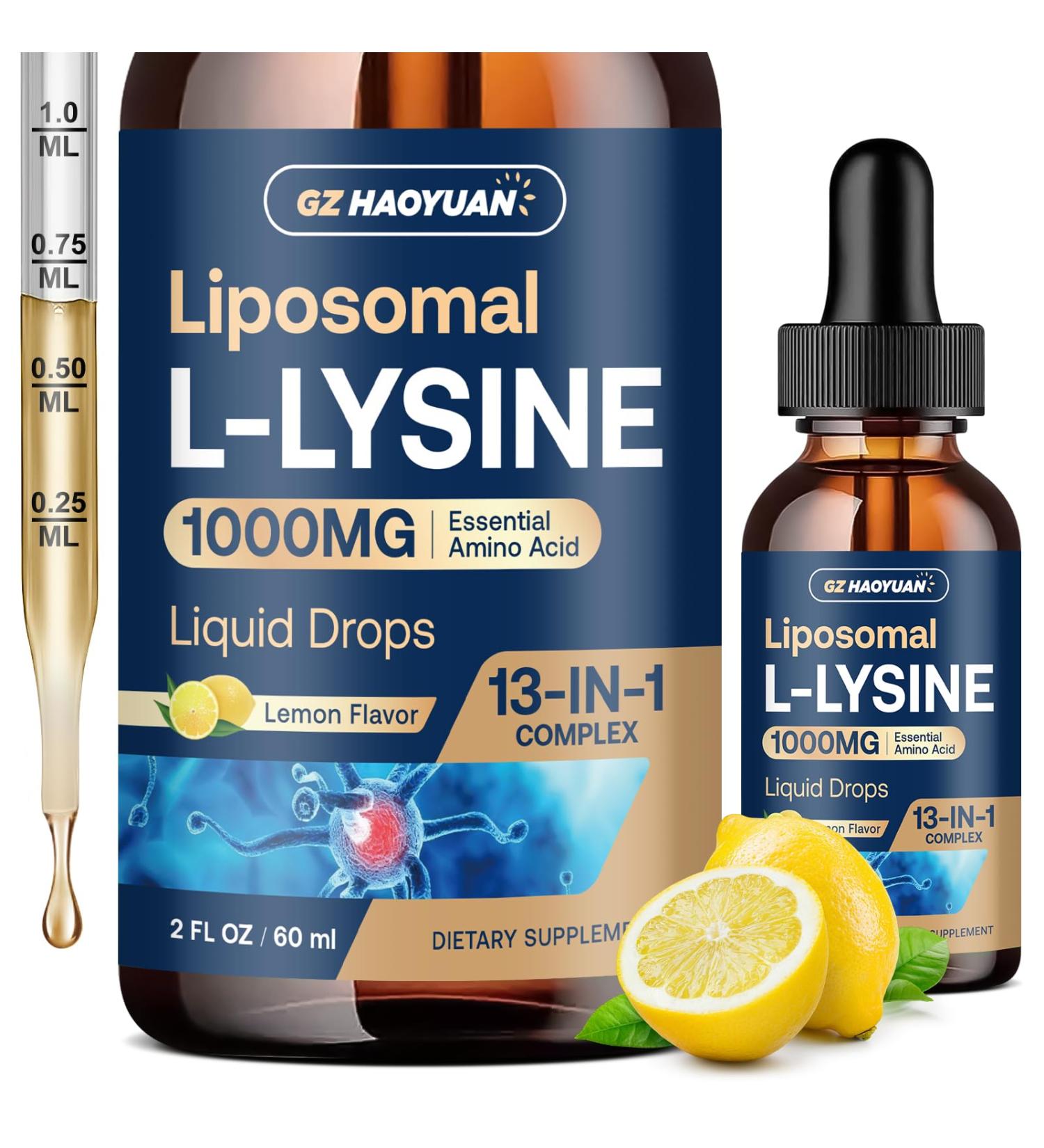 Liposomal L-lysine 1000MG Liquid Drops 13-in-1 Lysine Supplements Monolaurin Olive Leaf Extract with Vitamin C B6 D3 B12 & Zinc for Collagen Lip skin & Immune Support for Kids & Adults 2oz - Buy Online on GoSupps.com