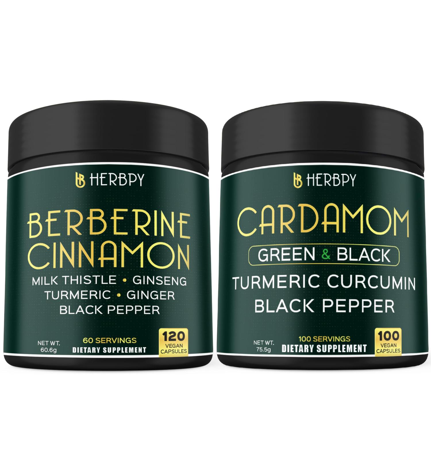 Herbpy Bundle 7in1 Berberine HCl 97% 120 Count & 4in1 Cardamom Capsules 100 Count - Support Immune Digestion Heart Health and Natural Wellness - Buy Online on GoSupps.com