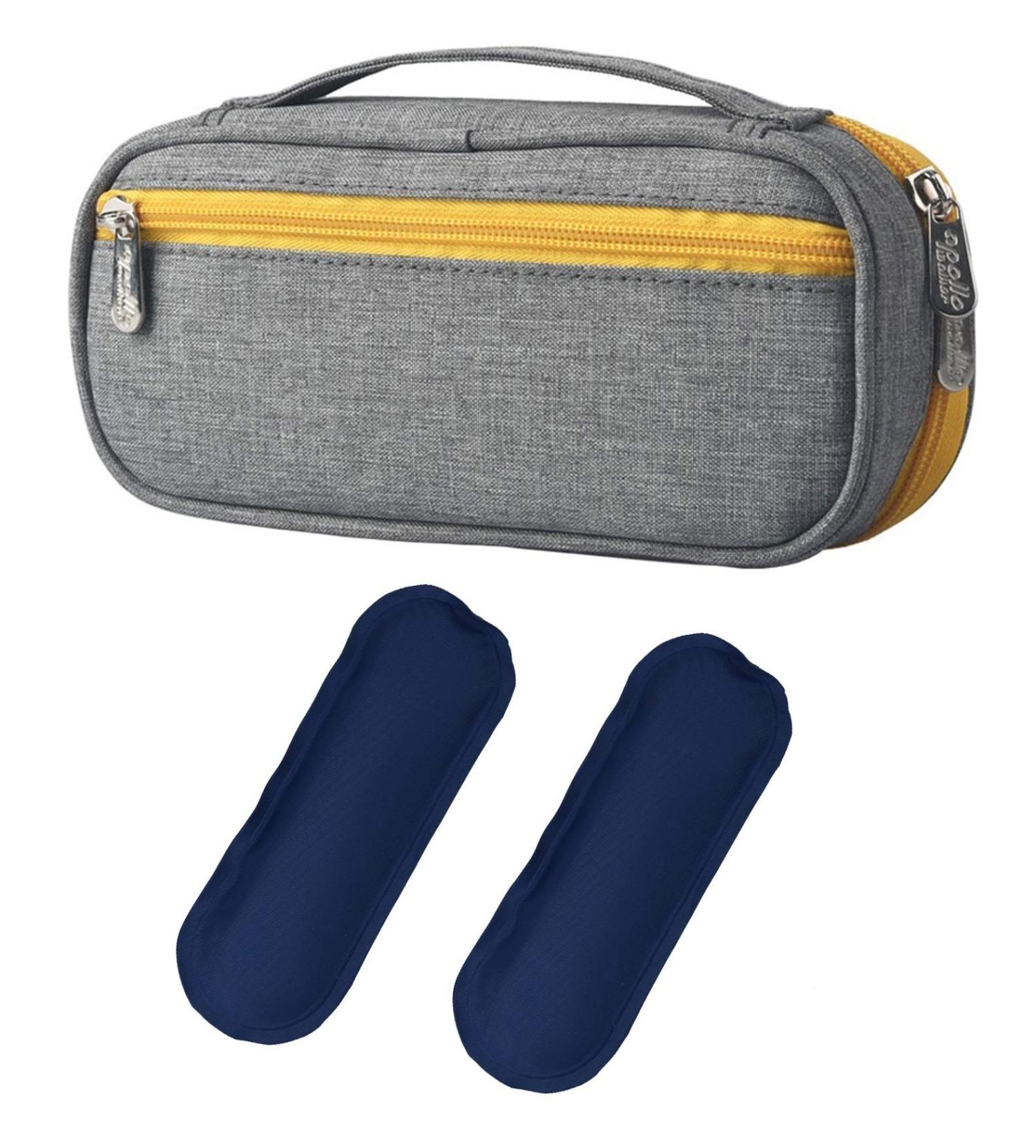 Goldwheat Insulin Cooler Travel Case with 2 Ice Packs - Diabetes Medication Organizer Bag - Grey-yellow - Buy Online on GoSupps.com