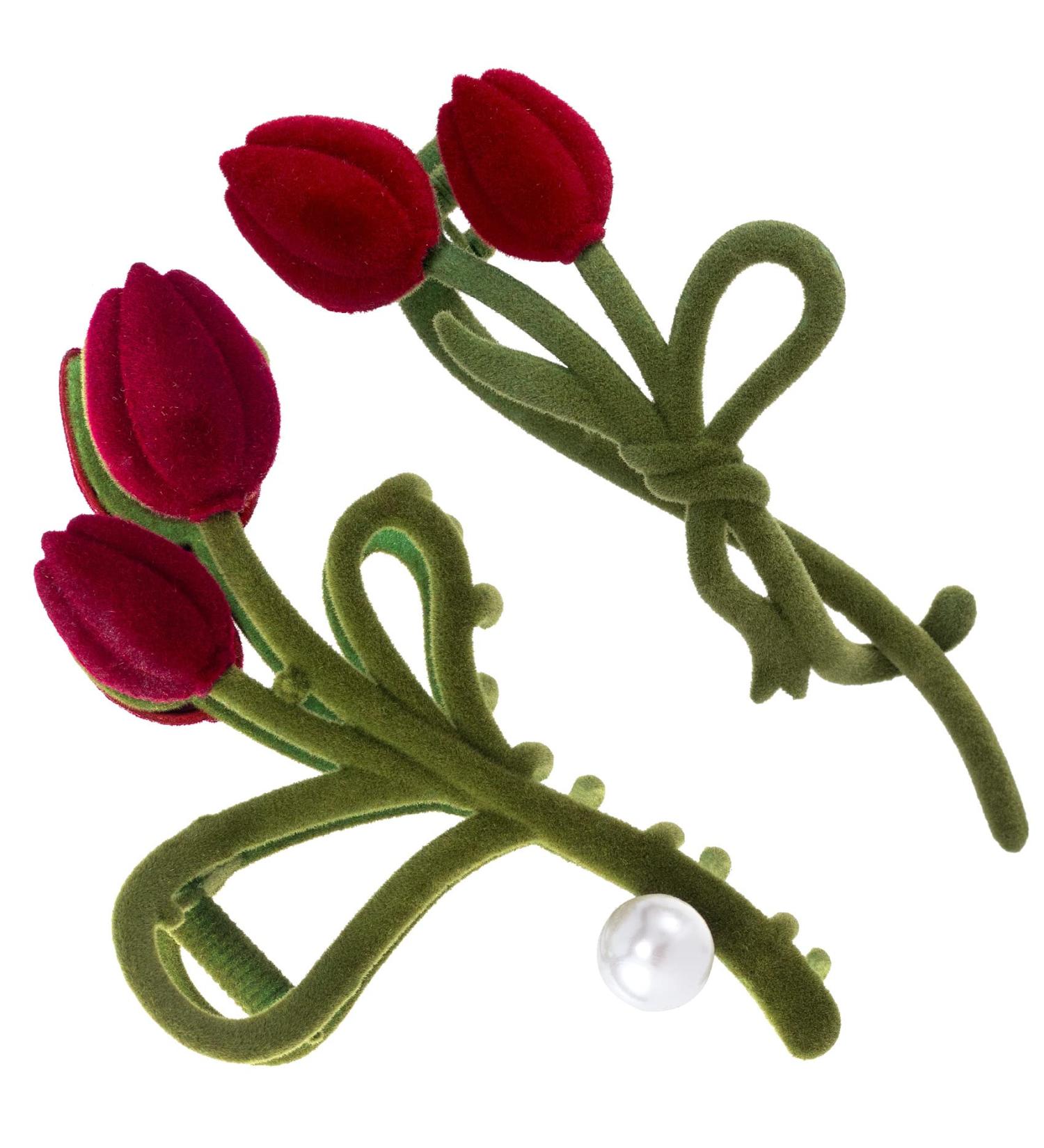 OIIKI Tulip Flower Hair Claw Clips with Pearl 2pcs - Large Red Tulip Metal Claw Clip for Thick Thin Hair - Fashion Grips Jaw Accessories - Buy Online on GoSupps.com