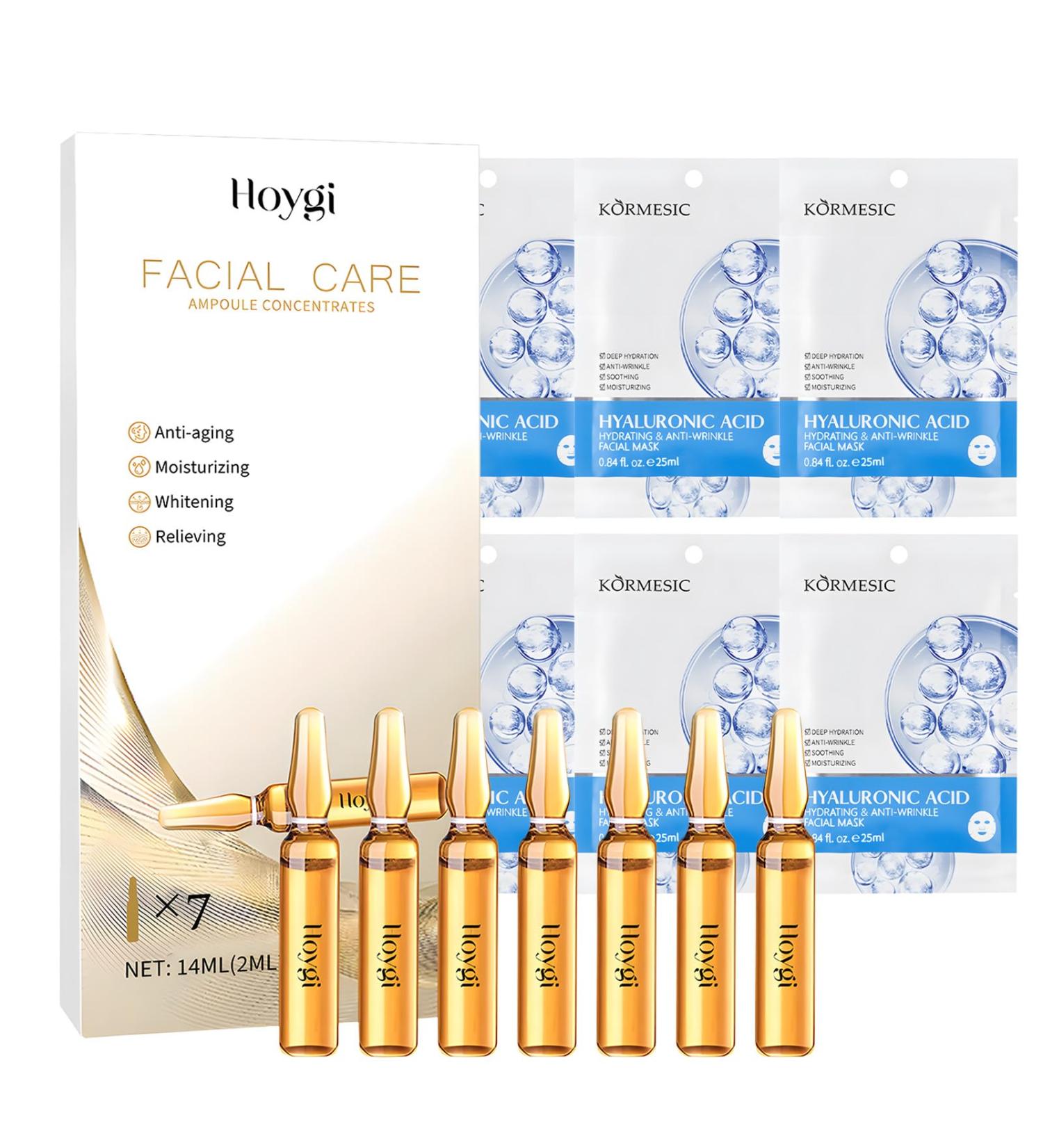 Henjunu Hyaluron serum ampoules face 7 x 2 ml + hyaluron mask 6 pieces serum ampoules for the face hyaluron hydrogel mask ampoule concentrates facial care suitable for all skin types G06 - Buy Online on GoSupps.com