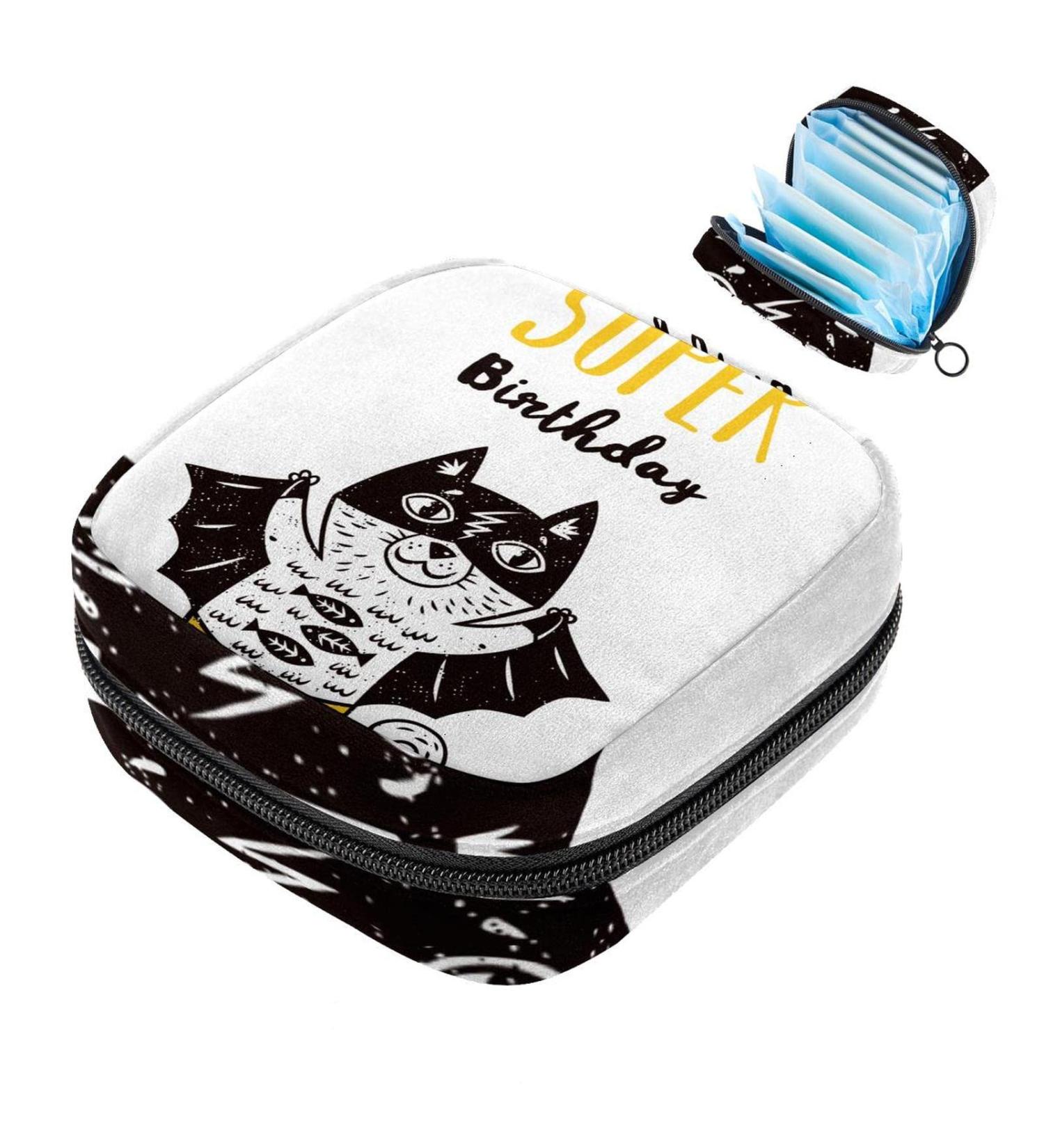 Menstruation Pad Bag with Zipper - Funny Cat Design | Women's Napkin & Tampon Bag | Perfect Gift for Girls & Birthdays - Buy Online on GoSupps.com