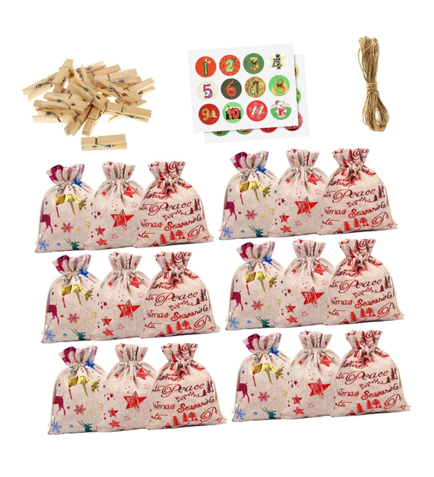 Alipis 1 Set Christmas Calendar Christmas Banner Wooden Decor Xmas Favor Bags Cotton Small Cloth Bag - Buy Online on GoSupps.com