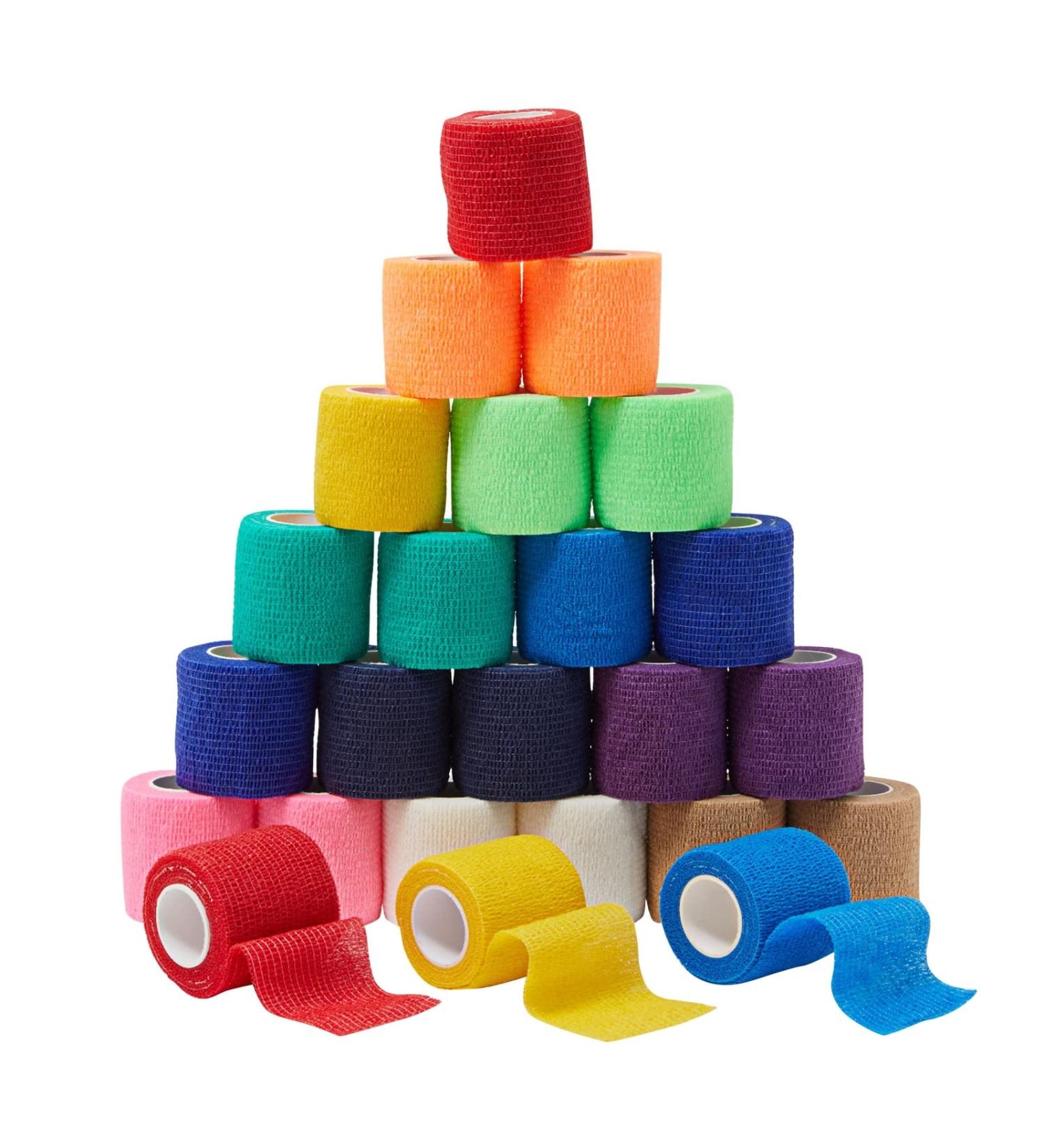 Colorful Medical Self Adhesive Bandage Wrap - 24 Rolls, 2 x 5 Yards, Breathable Cohesive Vet Tape for First Aid Kits, Sports Injuries - 12 Colors - Buy Online on GoSupps.com