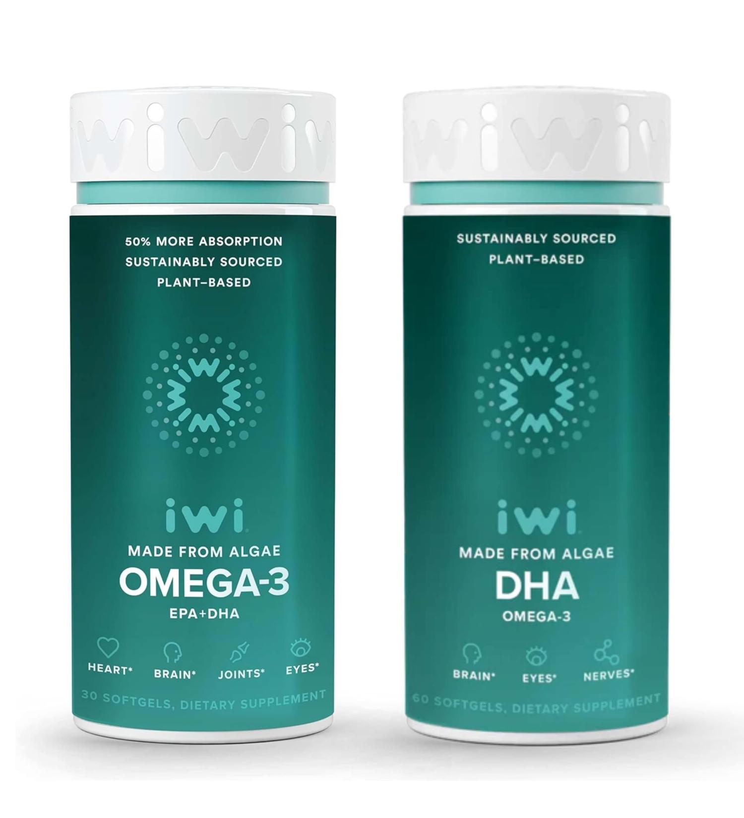 Iwi Omega-3 & DHA Omega-3 Bundle 30 Servings Vegan Plant-Based Algae Omega 3 Krill & Fish Oil Alternative No Fishy Aftertaste - Buy Online on GoSupps.com