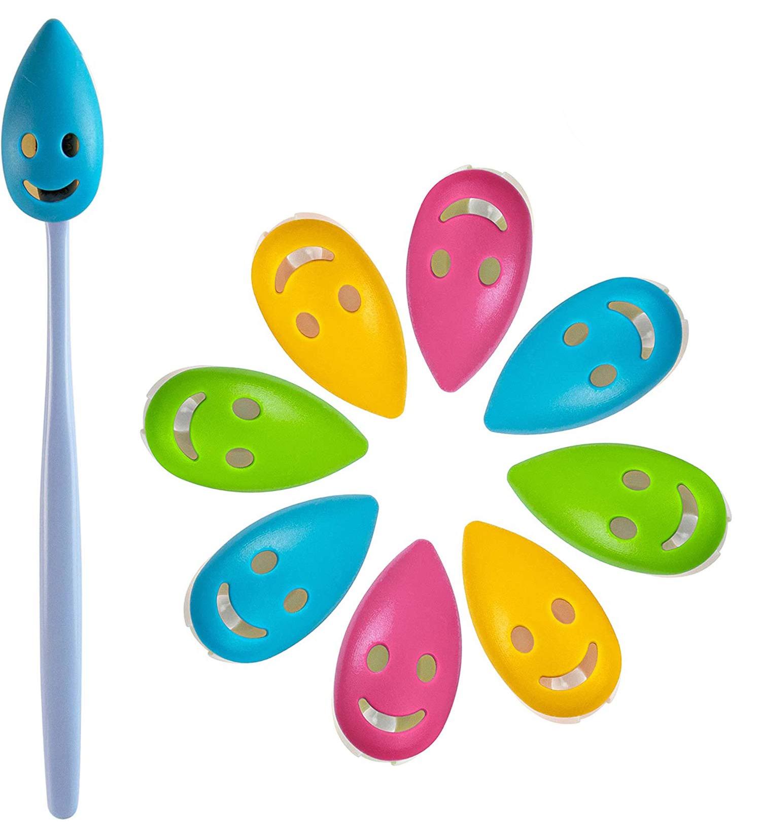 AUEAR 8 Pack Smile Face Toothbrush Head Cover Caps - Portable, Cute & Protective for Home, Travel & Outdoor Camping - 4 Colors - Buy Online on GoSupps.com
