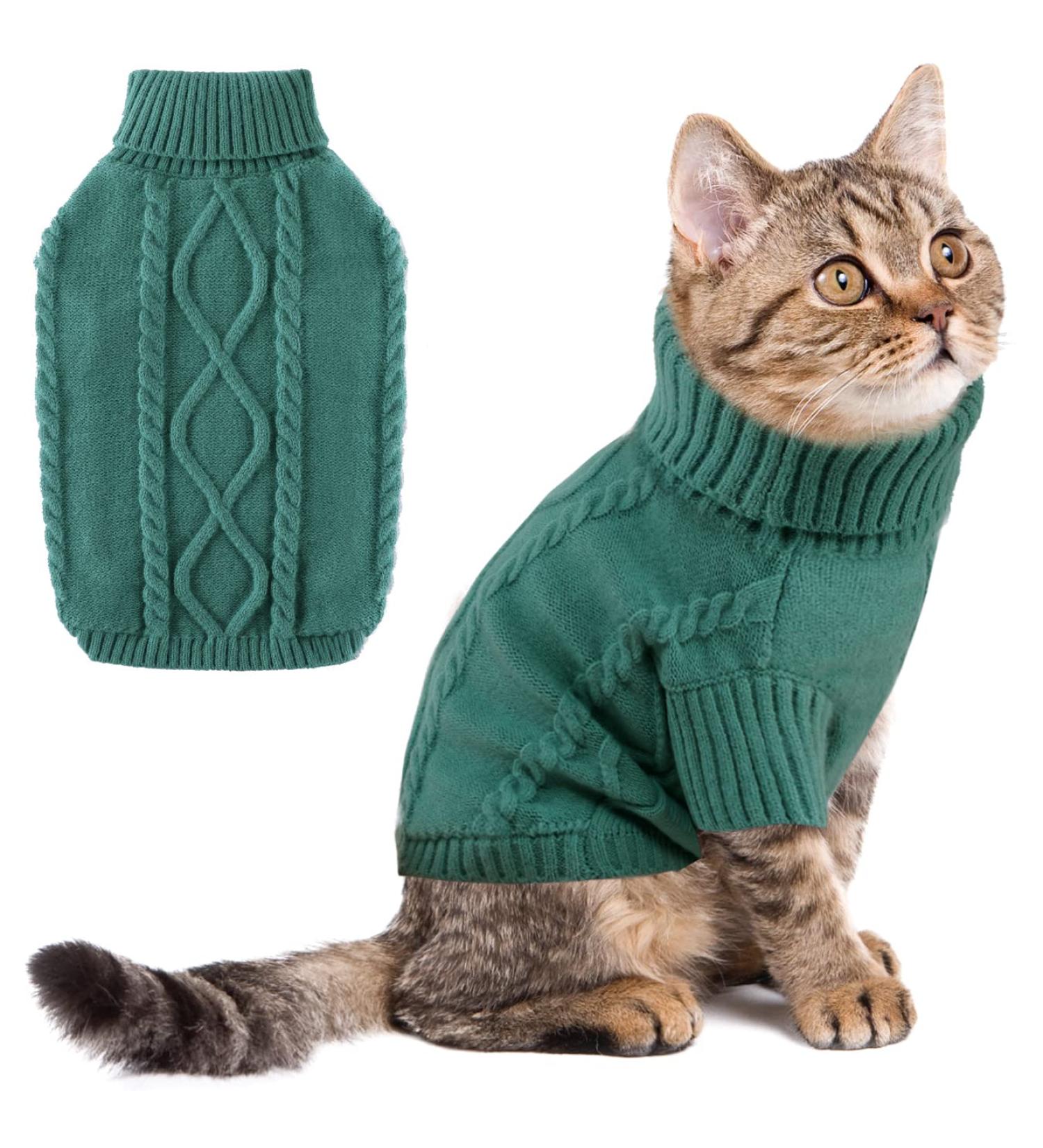 Warm Knitted Pet Sweater for Cats & Dogs - Turtleneck Vest in Peacock Green - Soft Wool Winter Coat - Buy Online on GoSupps.com